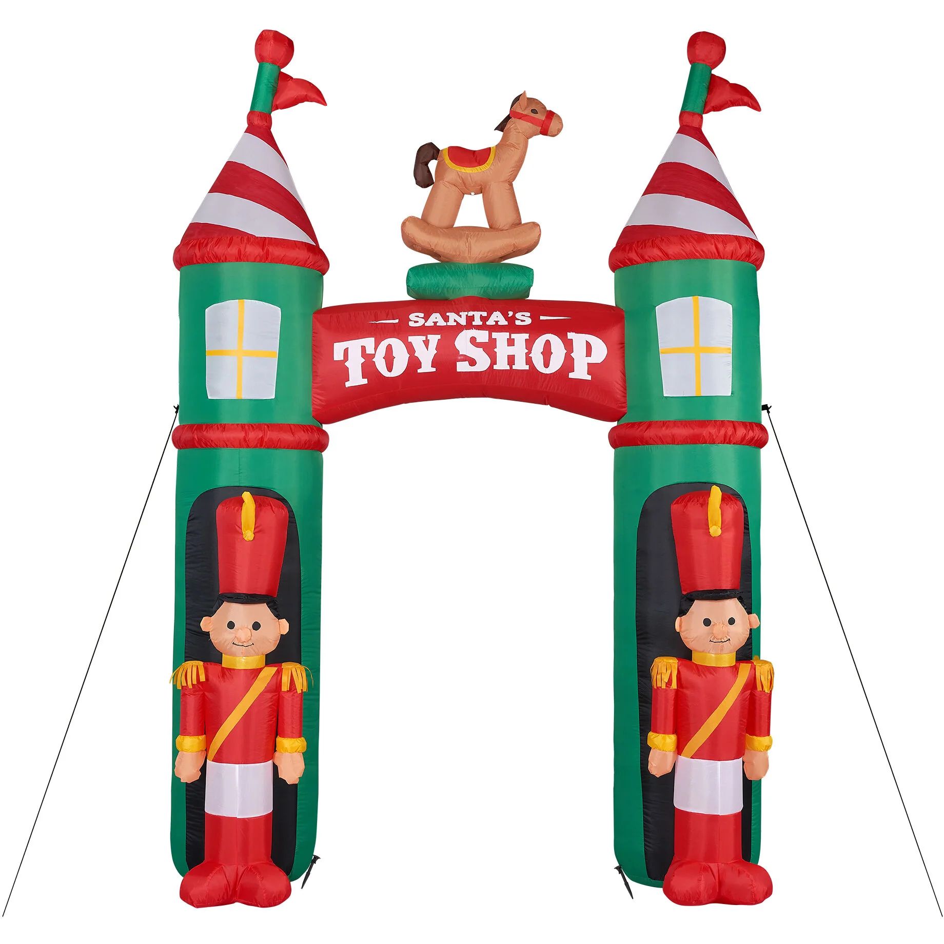 10-Ft. Santa's Toy Shop Archway w/ Toy Soldiers and Rocking Horse, Prelit Outdoor Christmas Inflatable with Storage Bag - Image 5