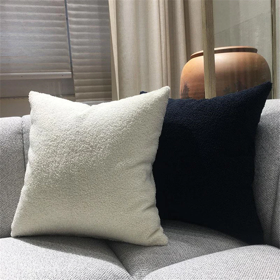 18"x18" Teddy Faux Fluffy Solid Color Pillows (With Insert) - Image 2