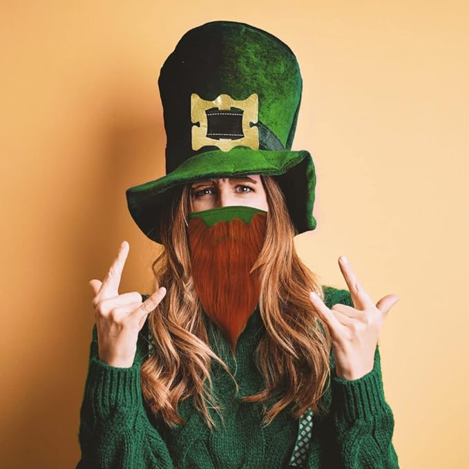 (2 Pack) Funny Bearded Leprechaun St Patricks Day Face Masks for Adults - Image 3