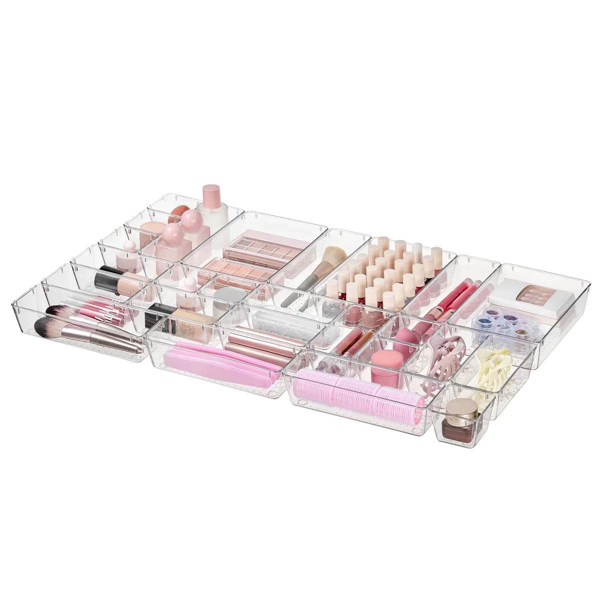 25 PCS Clear Plastic Drawer Organizers Set, 4 Sizes Clear Drawer Organizers & storage Bins for Makeup/Jewelry Vanity, Kitchen Gadgets Or Office Desk. Bathroom Drawer Organizer Trays - Image 7