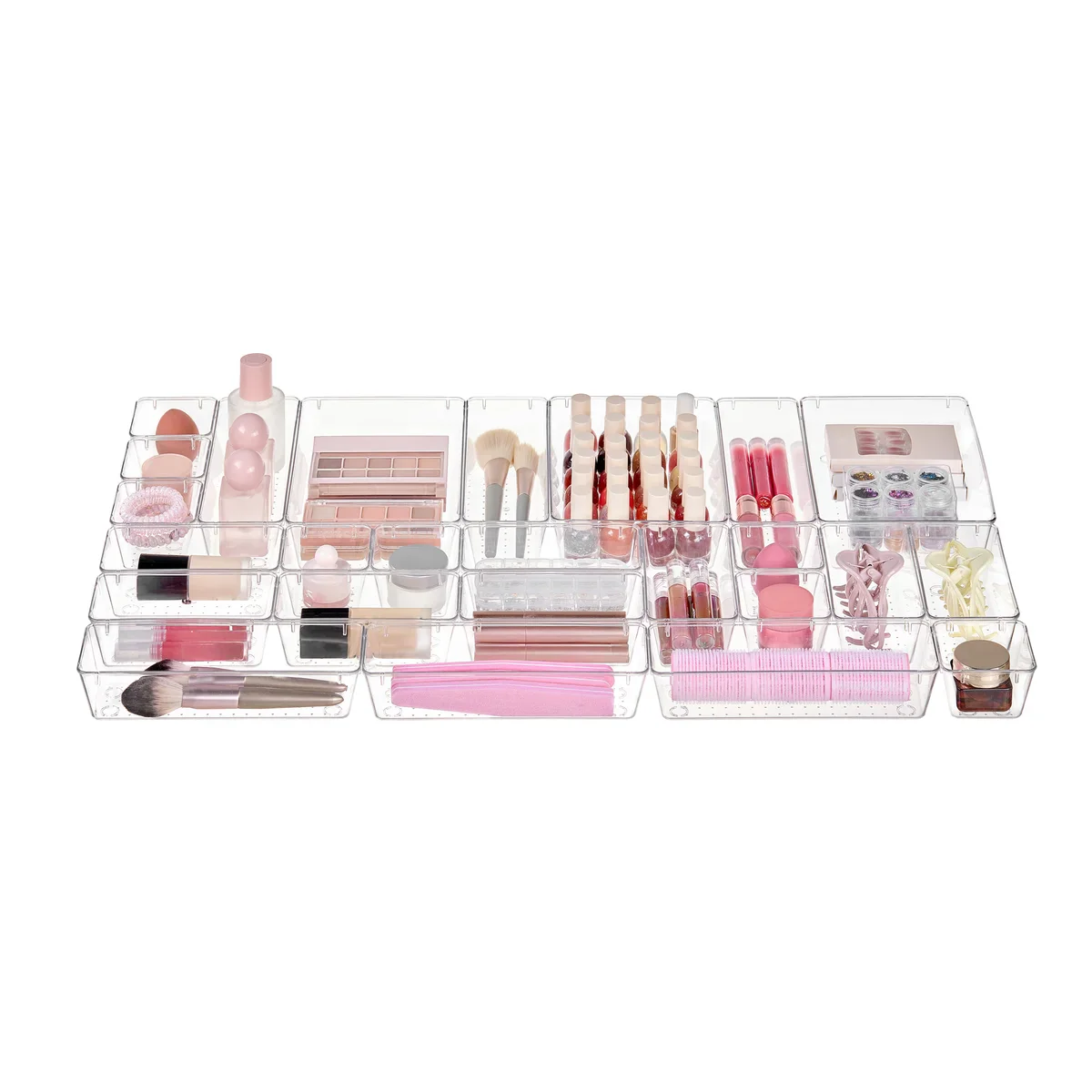 25 PCS Clear Plastic Drawer Organizers Set, 4 Sizes Clear Drawer Organizers & storage Bins for Makeup/Jewelry Vanity, Kitchen Gadgets Or Office Desk. Bathroom Drawer Organizer Trays - Image 9