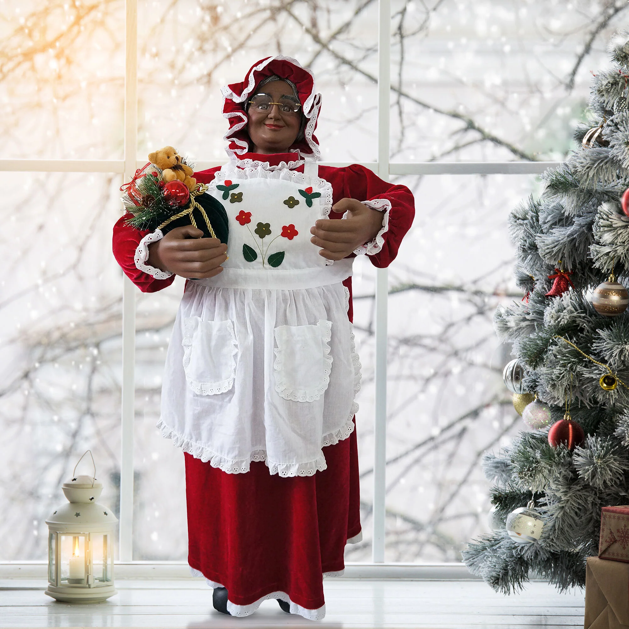 3-Ft. African American Music and Motion Mrs. Claus with Apron, Animated Indoor Christmas Holiday Home Decor