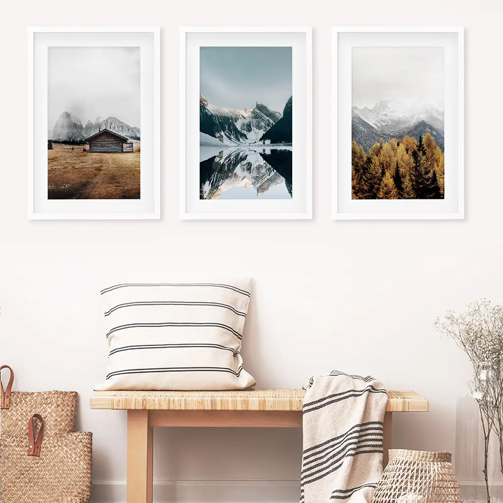 3 Piece Autumn Mountain, Forest, Lake Wall Art. Nordic Photo - Image 5