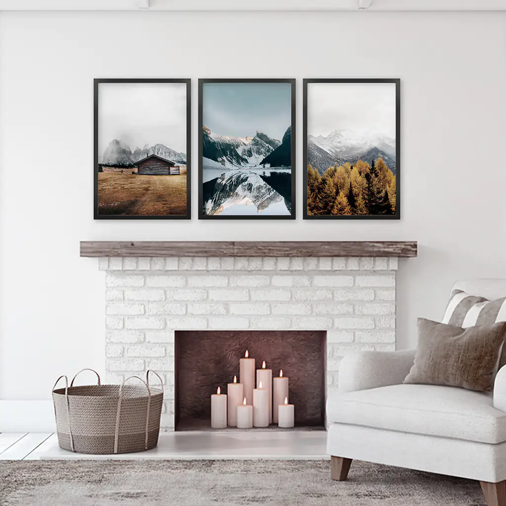 3 Piece Autumn Mountain, Forest, Lake Wall Art. Nordic Photo - Image 6