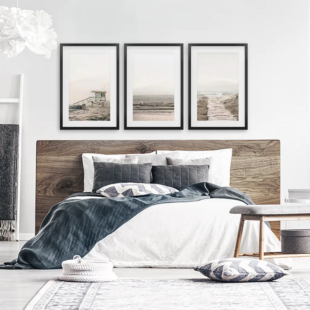 3 Piece Beige Coastal Wall Art. Waves, Beach Path, Lifeguard - Image 4