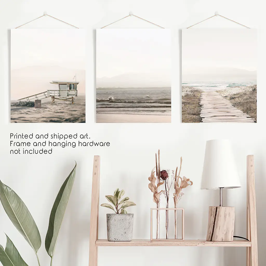 3 Piece Beige Coastal Wall Art. Waves, Beach Path, Lifeguard - Image 8