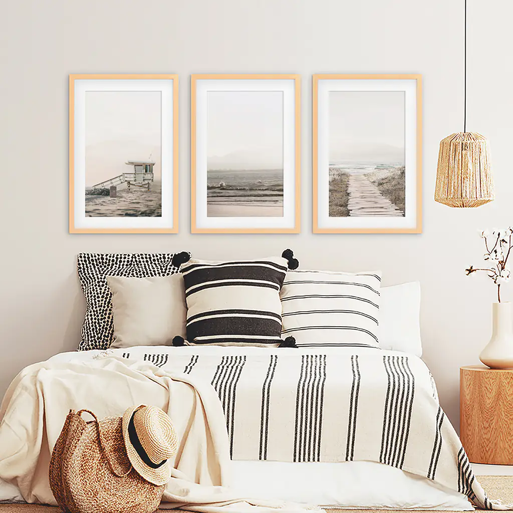 3 Piece Beige Coastal Wall Art. Waves, Beach Path, Lifeguard - Image 9