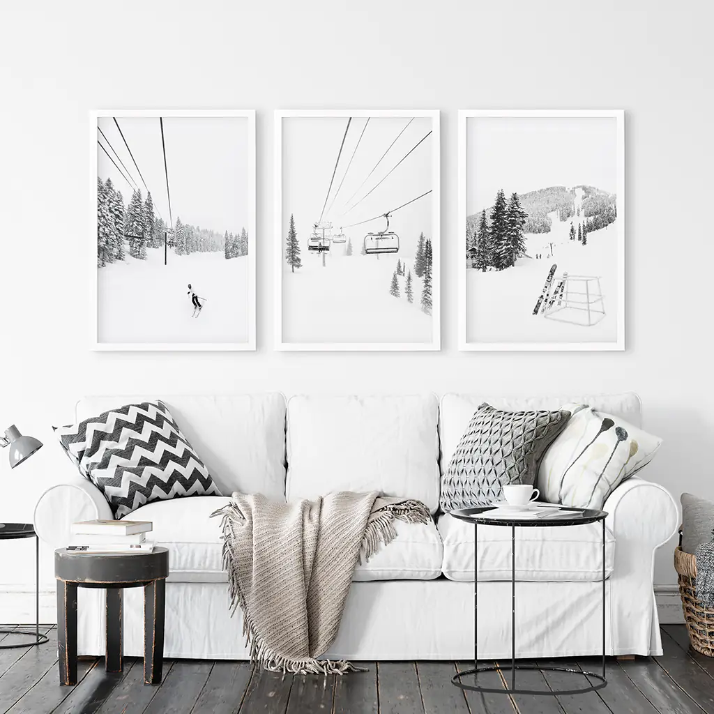 3 Piece Black White Winter Sport Wall Art Set. Ski Lodge - Image 3