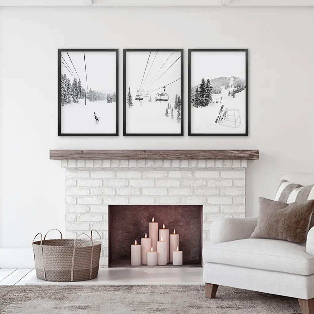 3 Piece Black White Winter Sport Wall Art Set. Ski Lodge - Image 6