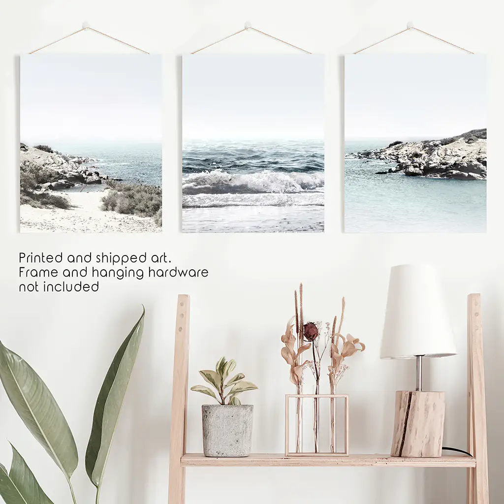 3 Piece Coastal Seascape Set. Blue Waves, Rocky Beach - Image 10