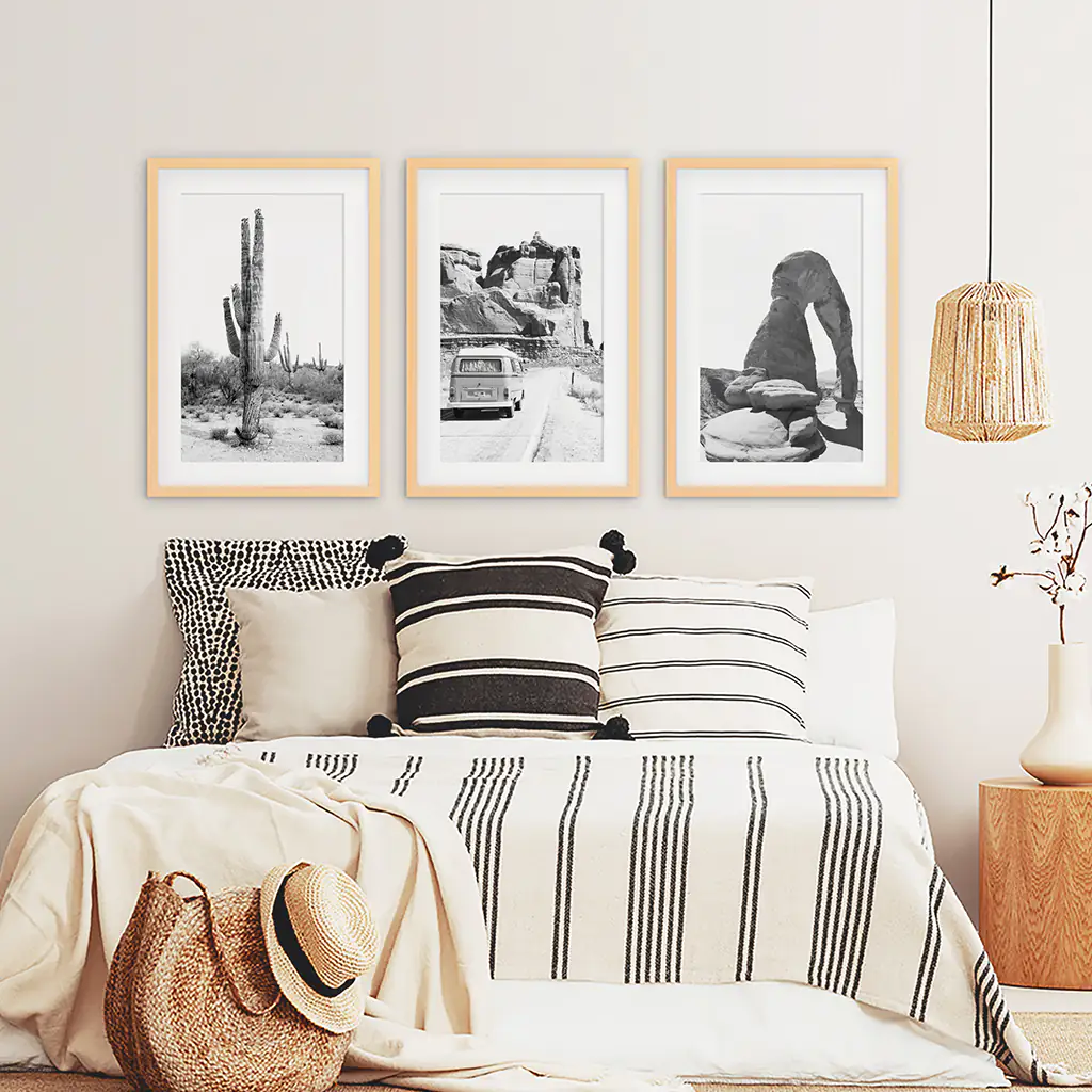 3 Piece Desert Black White Travel Photo. Cactus, Arches, Bus - Image 7