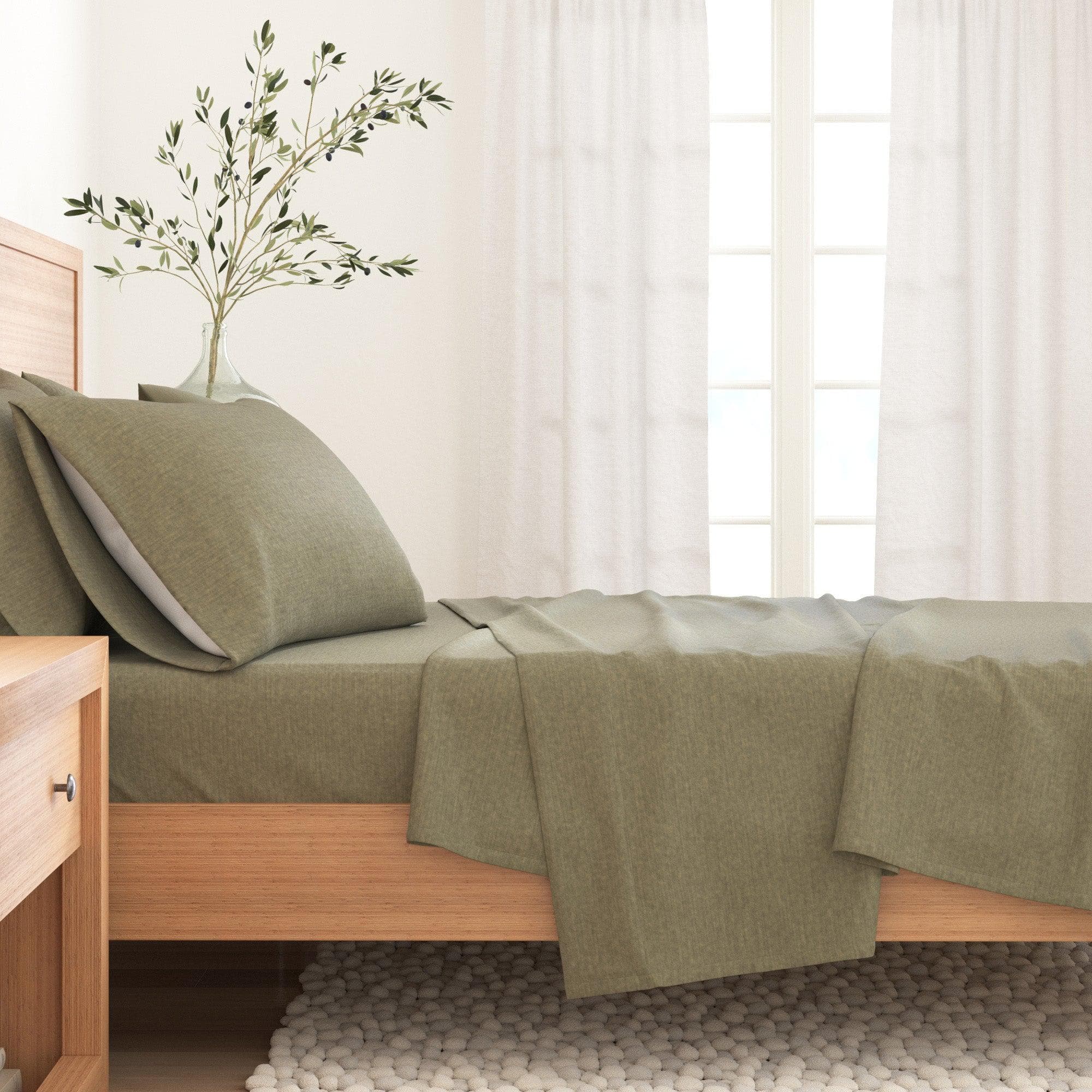 4 Piece Heathered Solid Cotton Blend Flannel Sheet Set - Anders Collection - Image 15