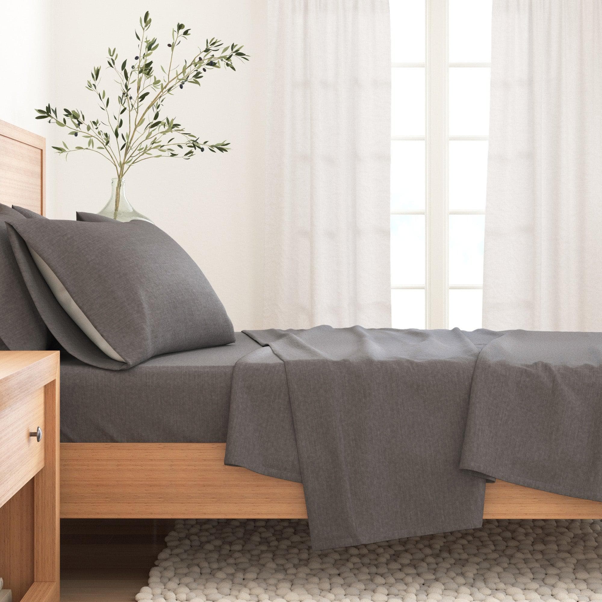 4 Piece Heathered Solid Cotton Blend Flannel Sheet Set - Anders Collection - Image 27