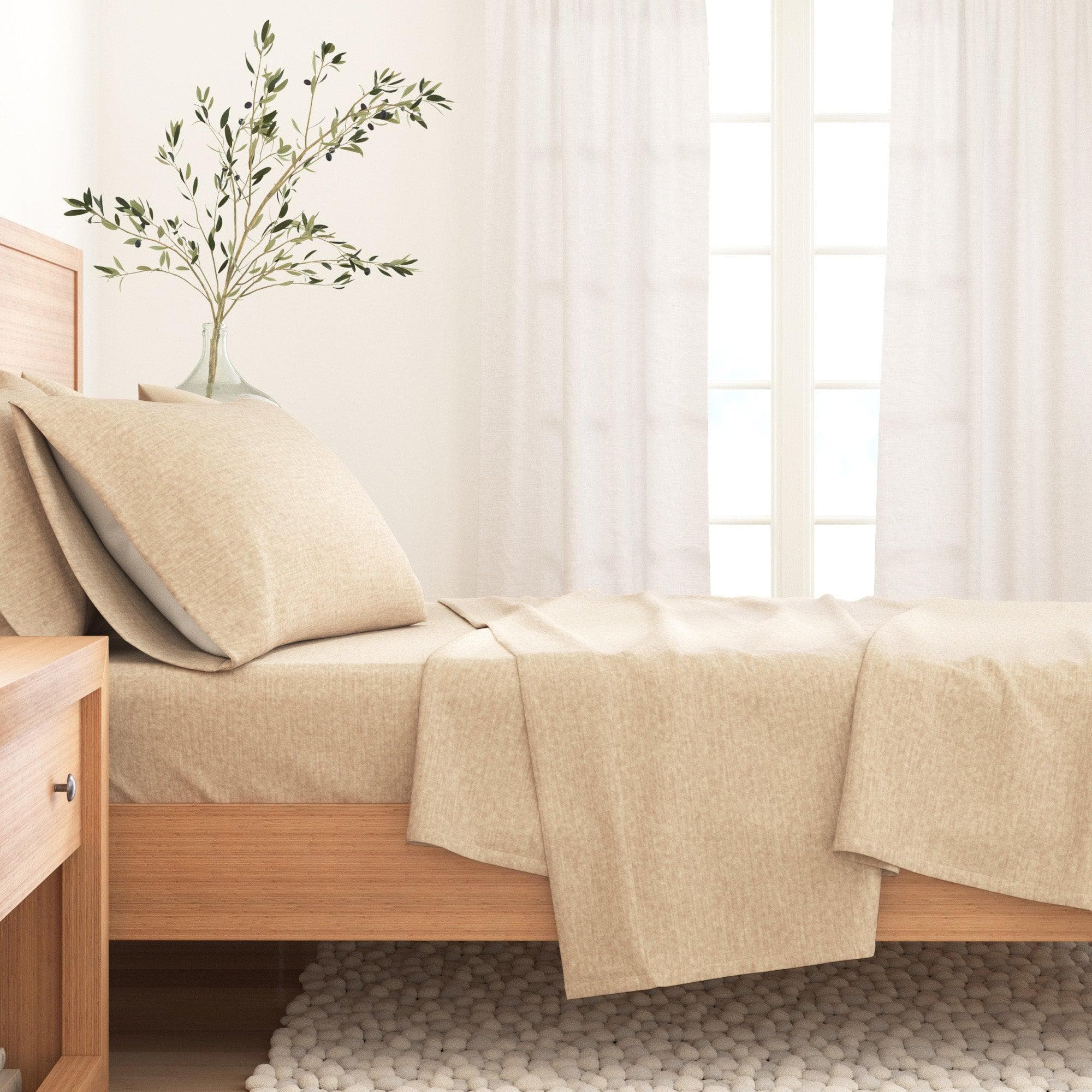 4 Piece Heathered Solid Cotton Blend Flannel Sheet Set - Anders Collection - Image 3