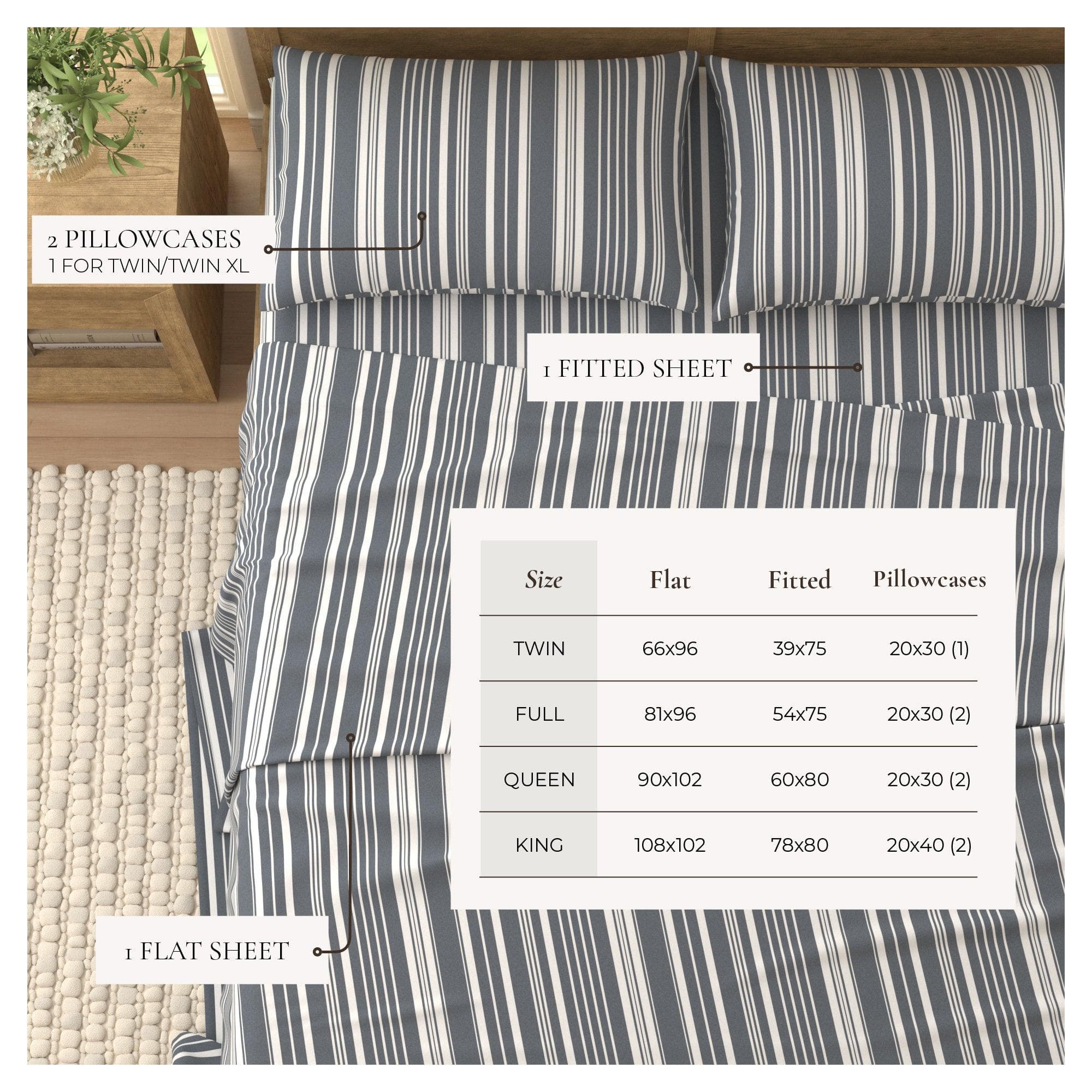 4-Piece Striped Microfiber Sheet Set - Elouise Collection - Image 28