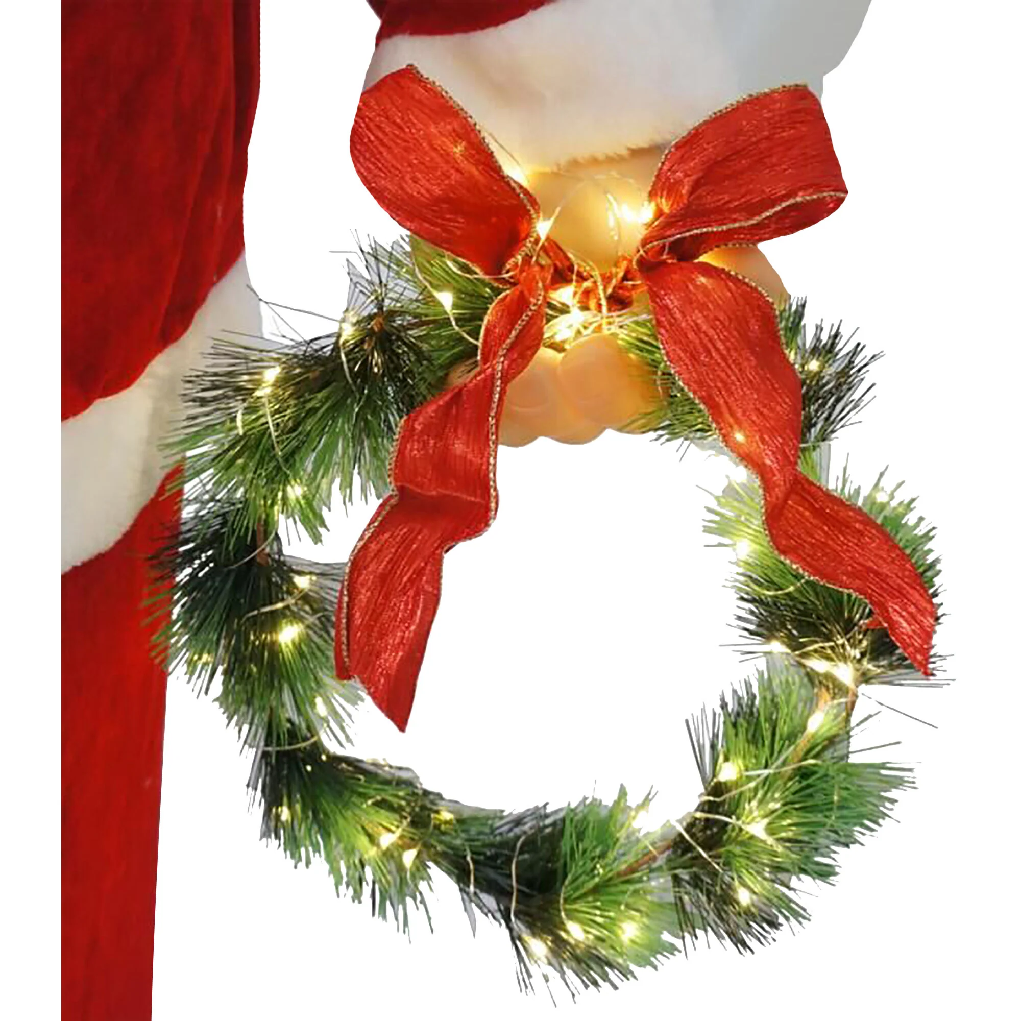 58-In. Traditional Dancing Santa Claus with Wreath and Gift Sack, Animated Indoor Christmas Holiday Home Decor - Image 4