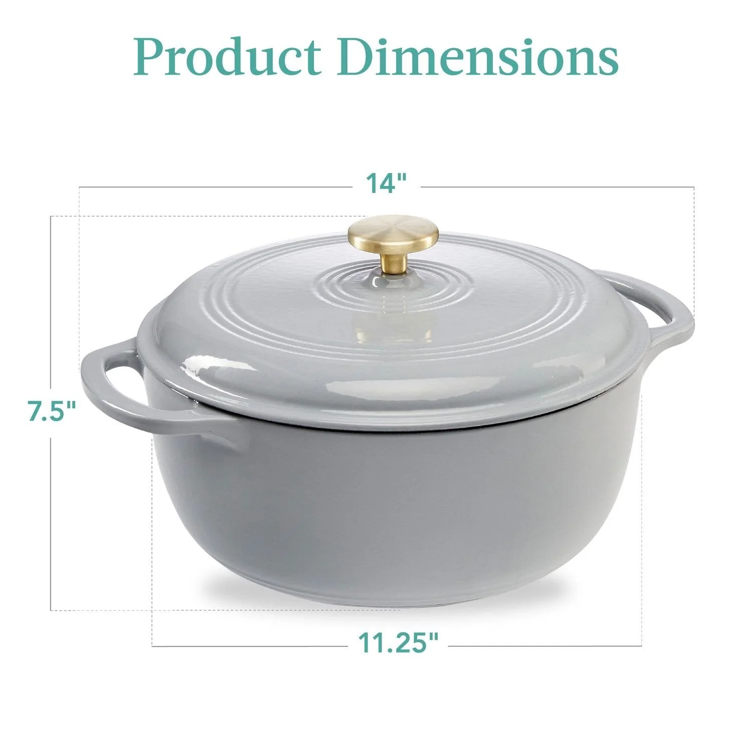 6 Quart Large Light Grey Enamel Cast-Iron Dutch Oven - Image 3