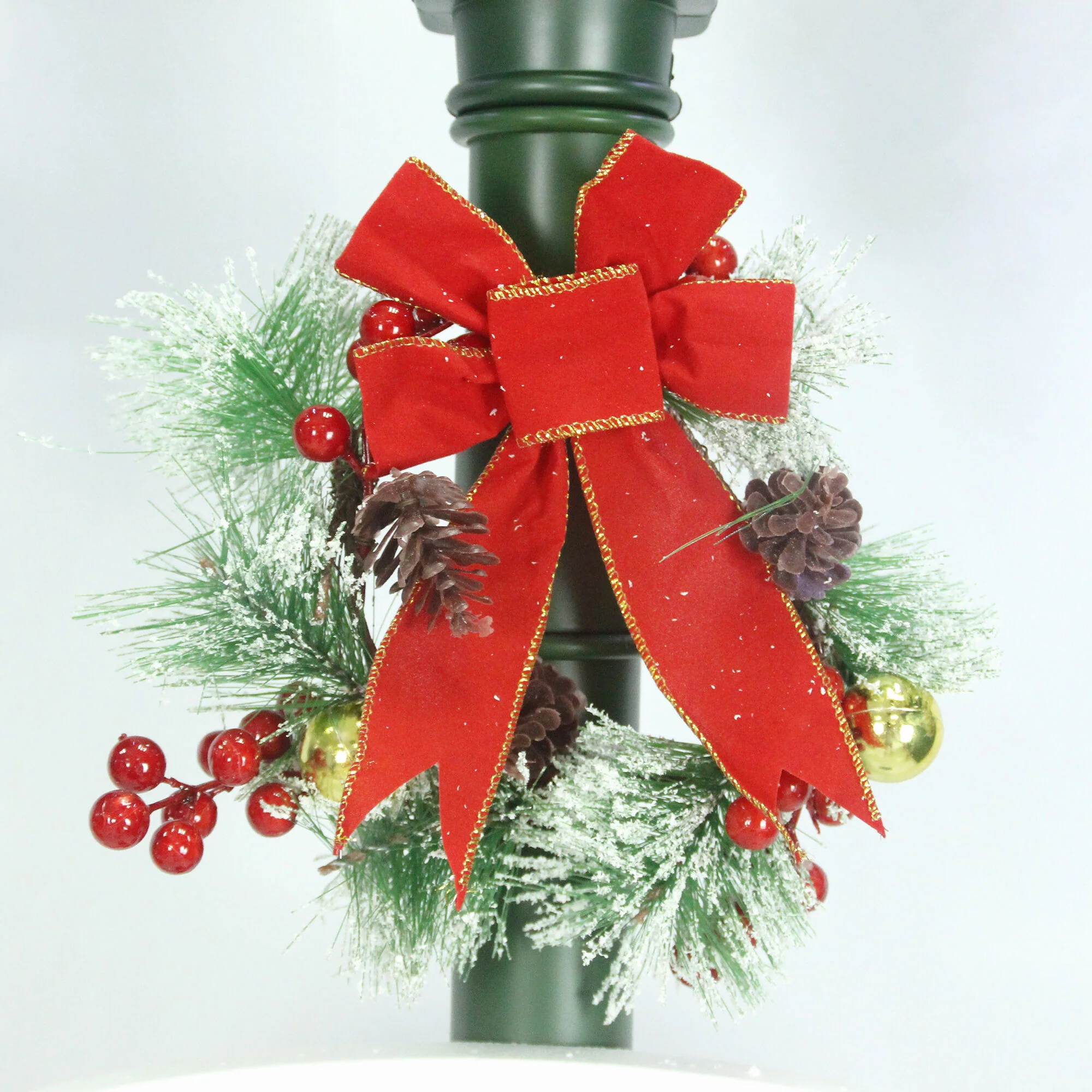 74-In. Musical Christmas Dual-Lantern Street Lamp with Santa, Snowman, 1 Sign, and Cascading Snow, Green - Image 6