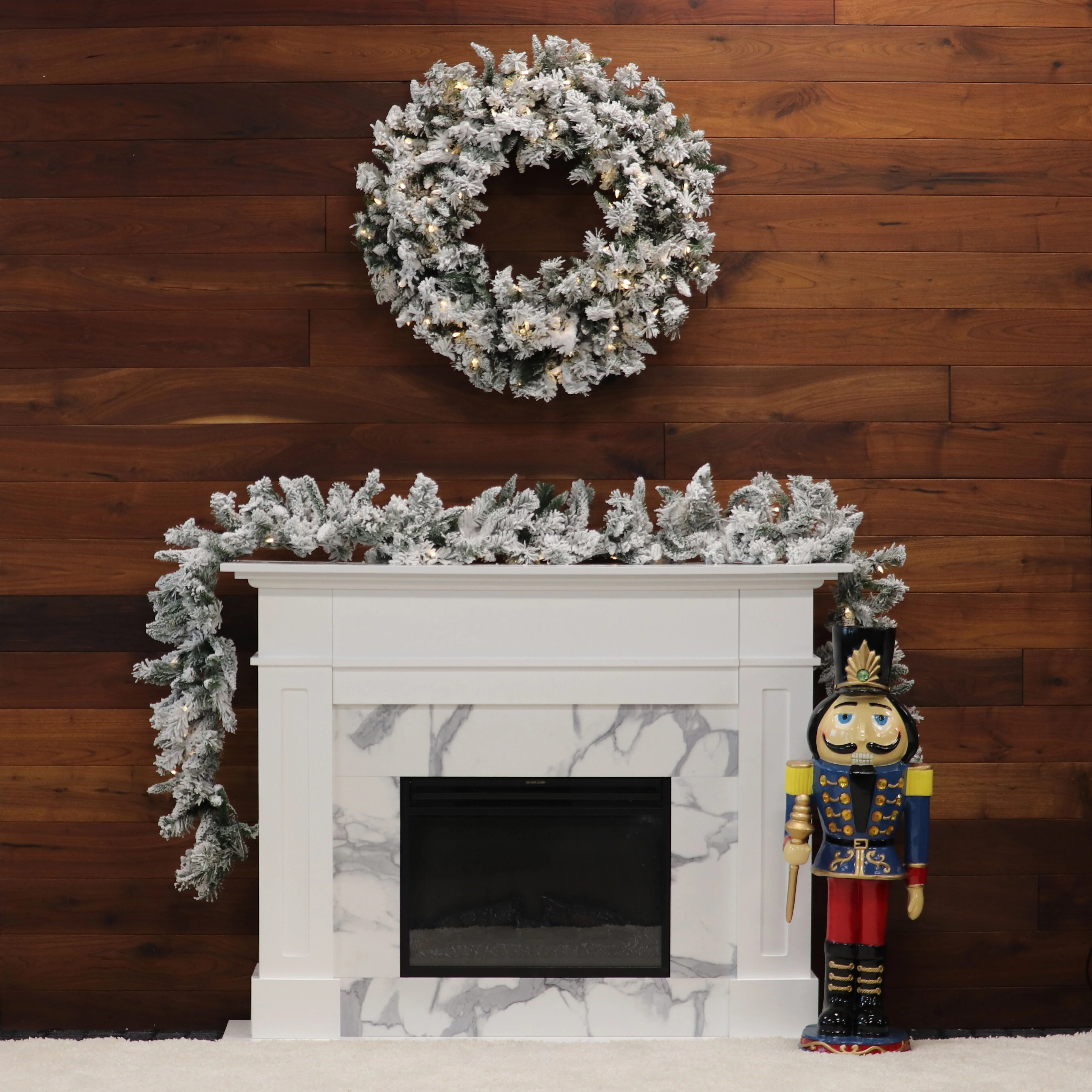 9-Ft. White Pine Snowy Garland with Warm White LED Lights