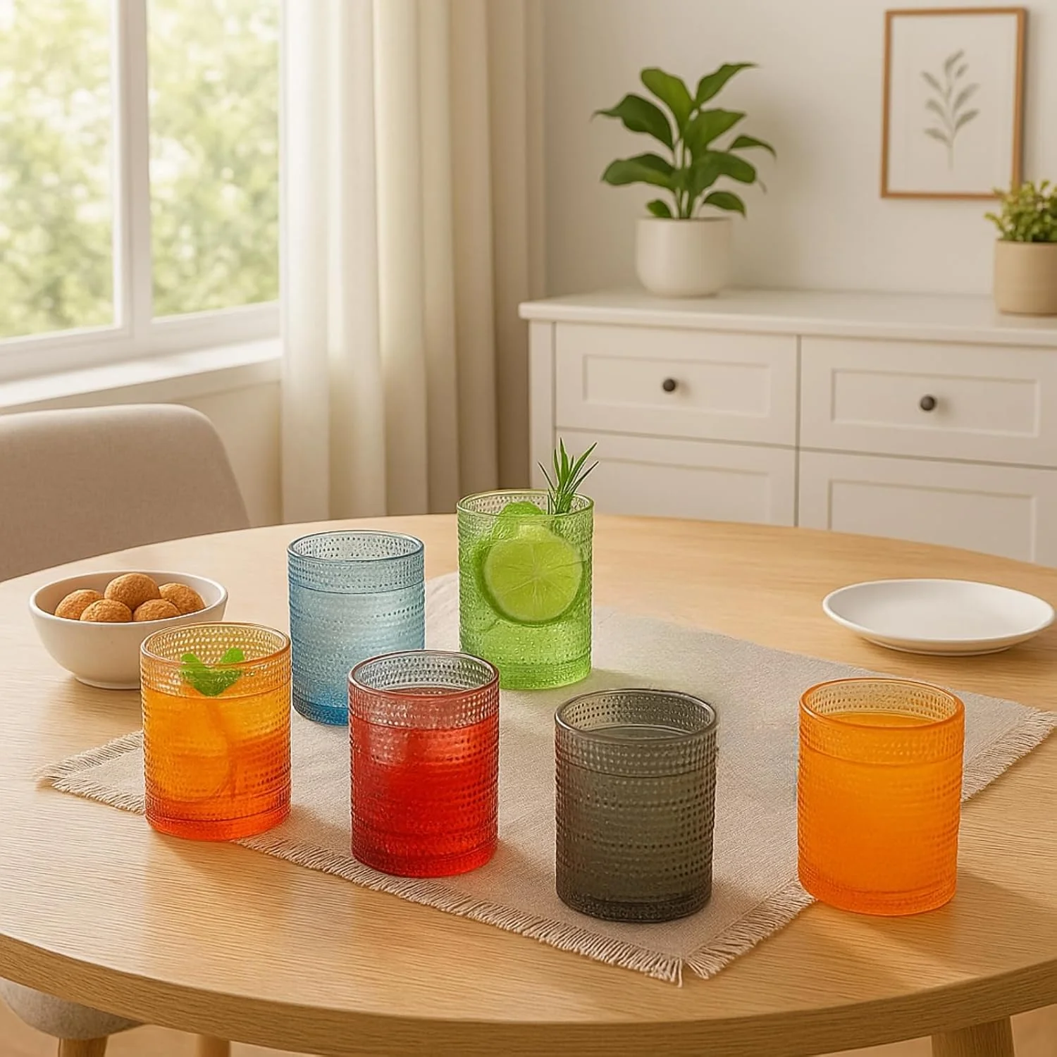 Acrylic Hobnail Lowball Glasses – Set of 6 Colorful & Black Tumblers, 10 oz - Image 9