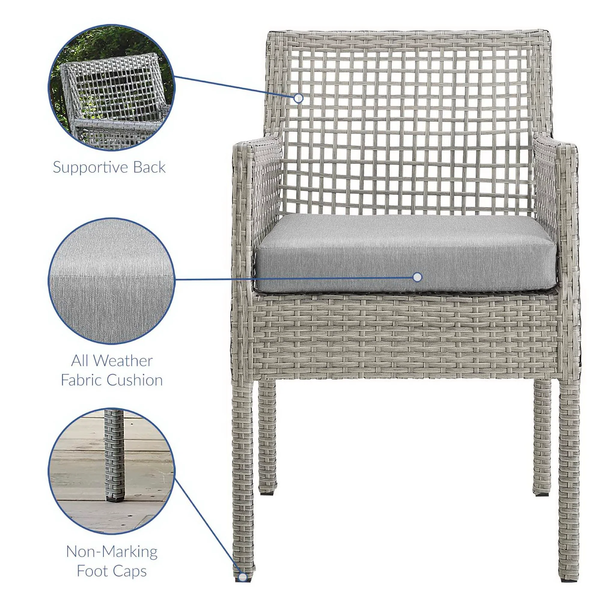 Aura Outdoor Patio Wicker Rattan Dining Armchair Set of 2 - Image 16