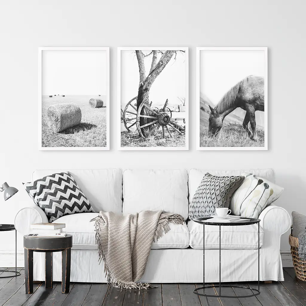 Black White Farm House Wall Décor. Horse, Hay Bales - Image 5