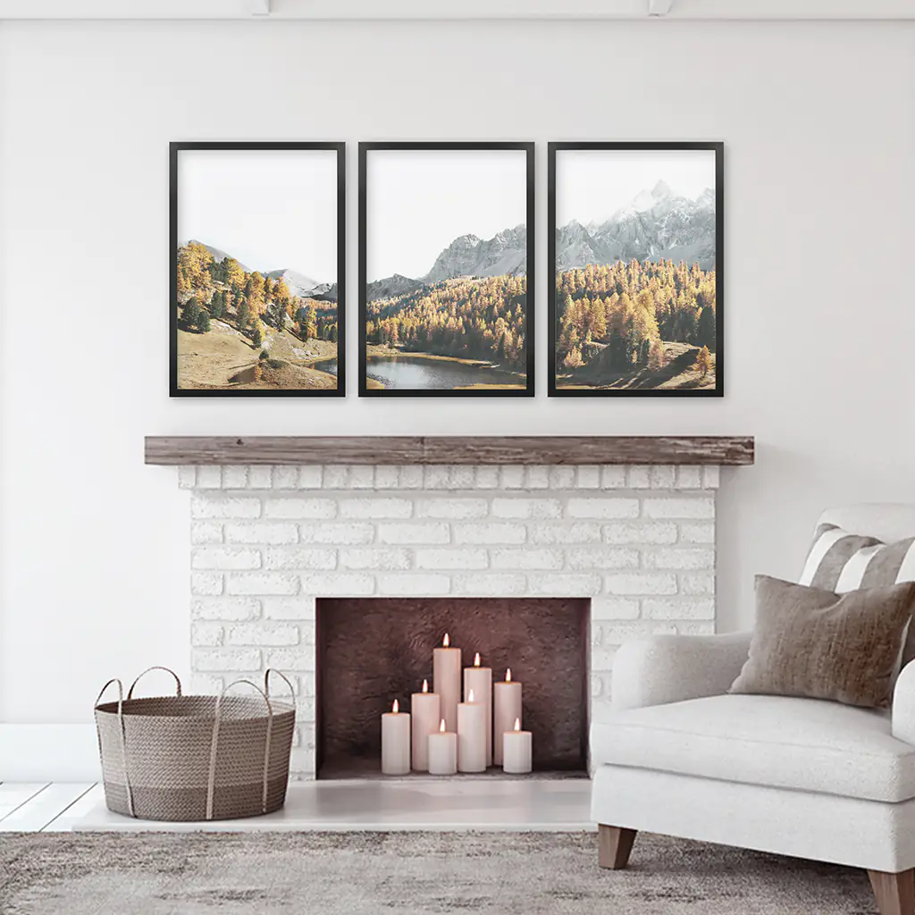 Brown Autumn Scenery. 3 Piece Mountain Lake, Forest Wall Art - Image 3
