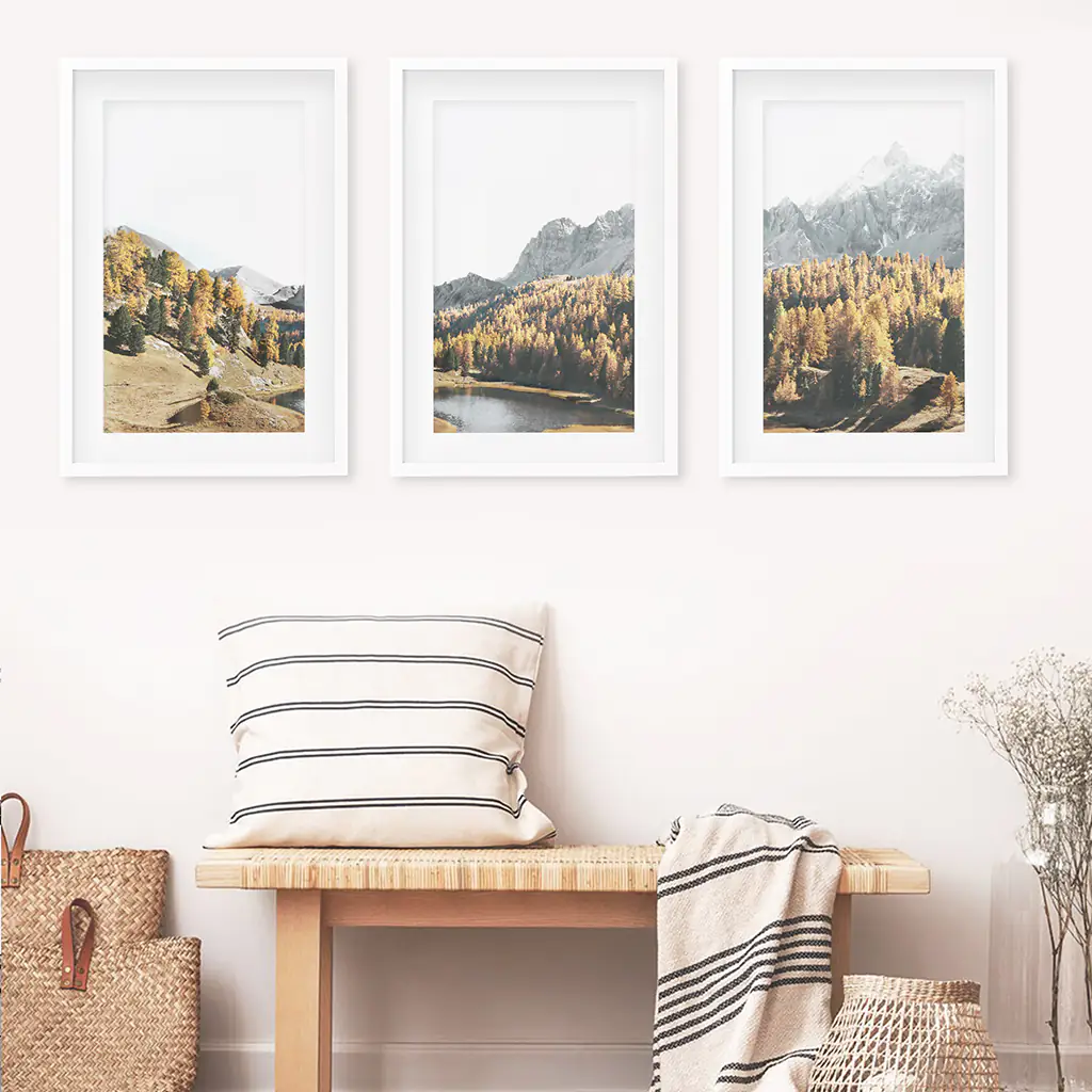 Brown Autumn Scenery. 3 Piece Mountain Lake, Forest Wall Art - Image 6