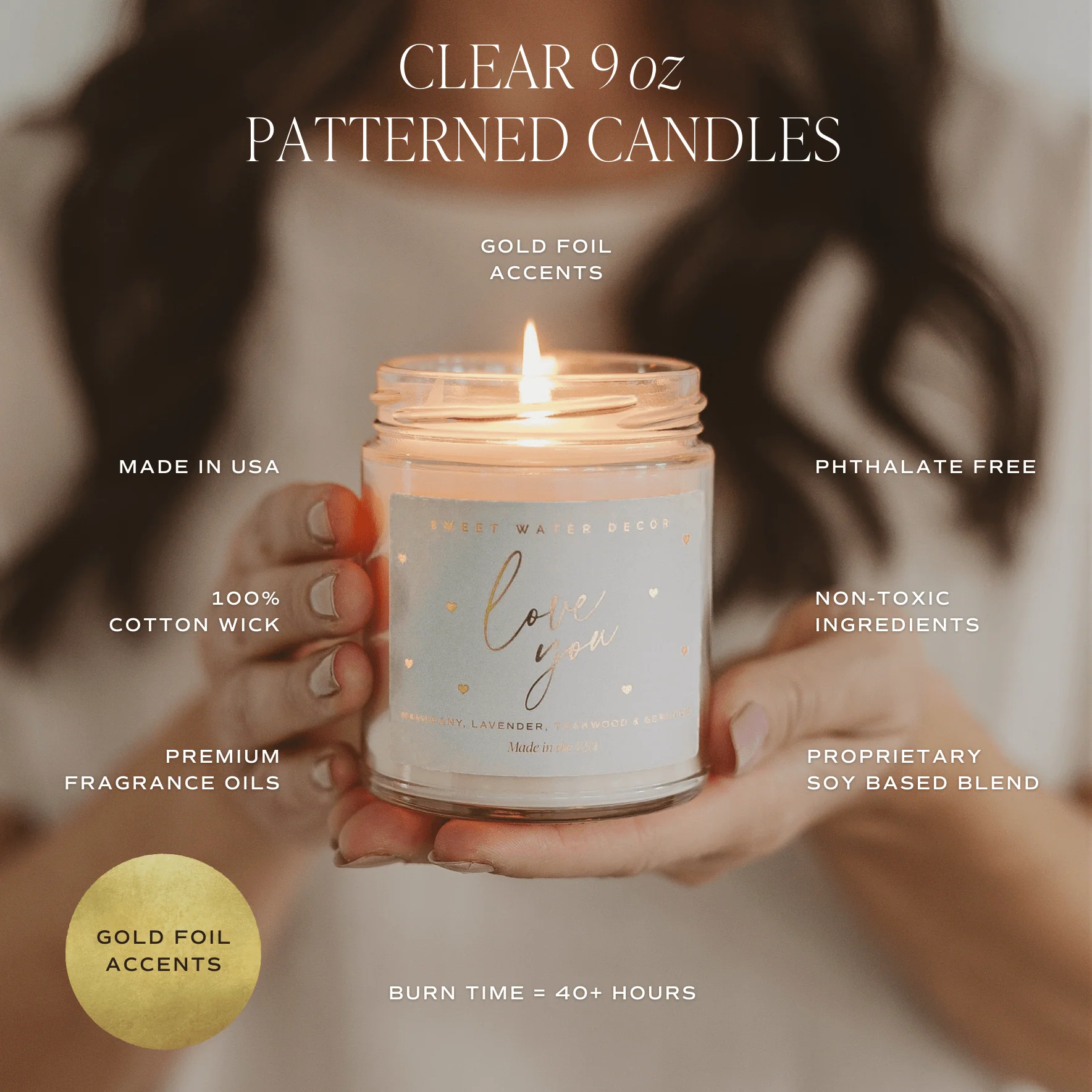 Cashmere and Vanilla Soy Patterned Candle - Clear Jar - 9 oz - Image 5