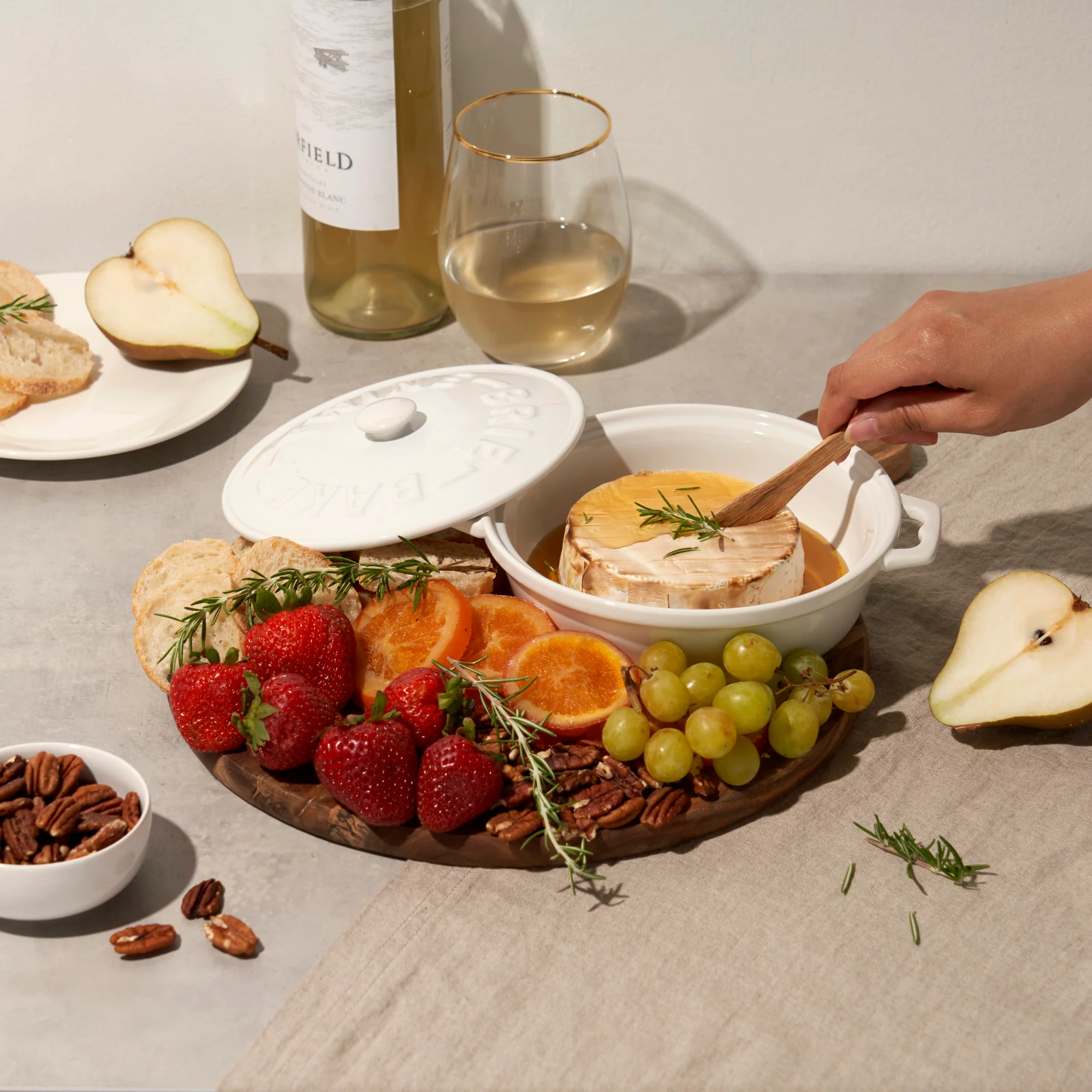 Ceramic brie baker & acacia wood spreader set by twine® - Image 3