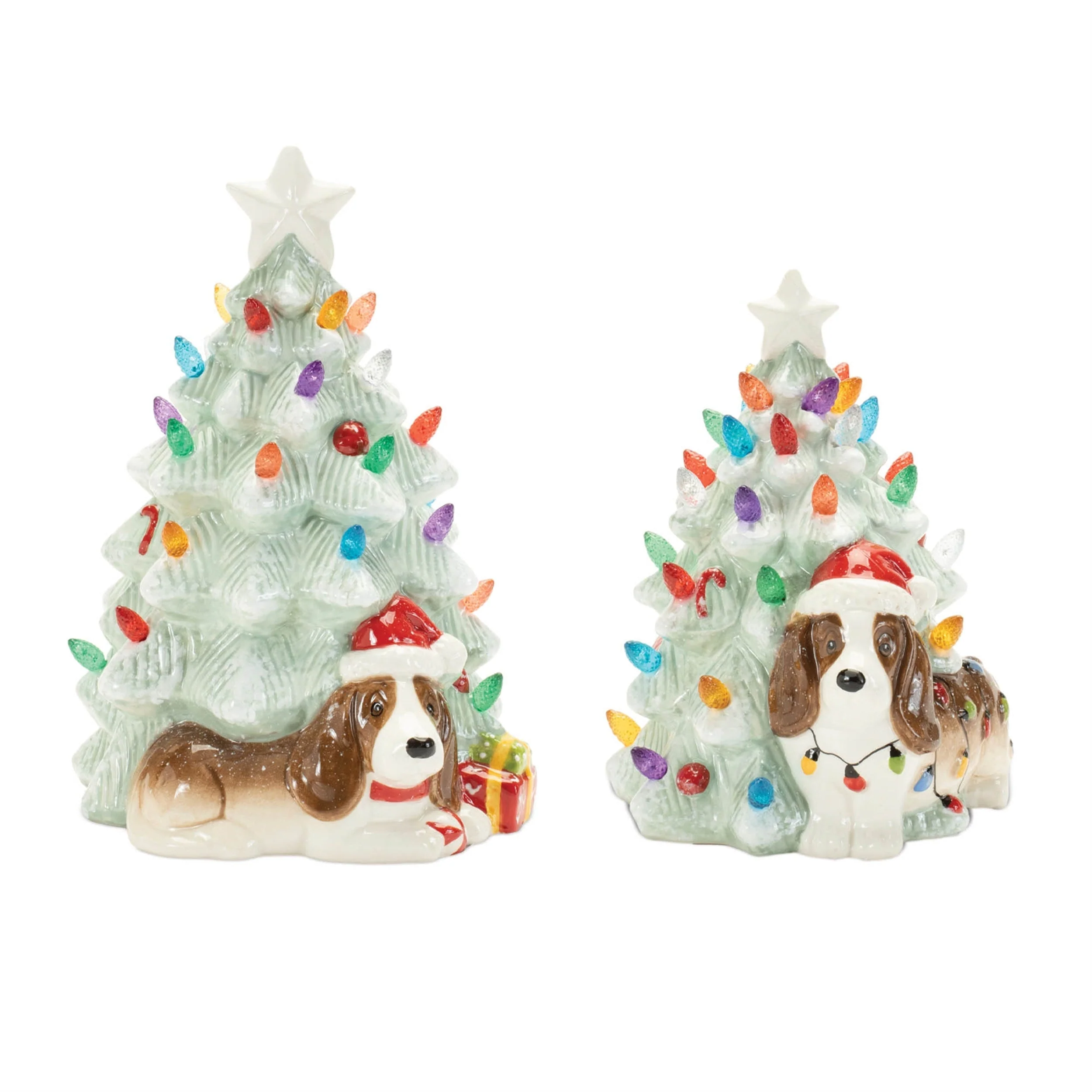 Ceramic Christmas Tree with Dog (Set of 2)