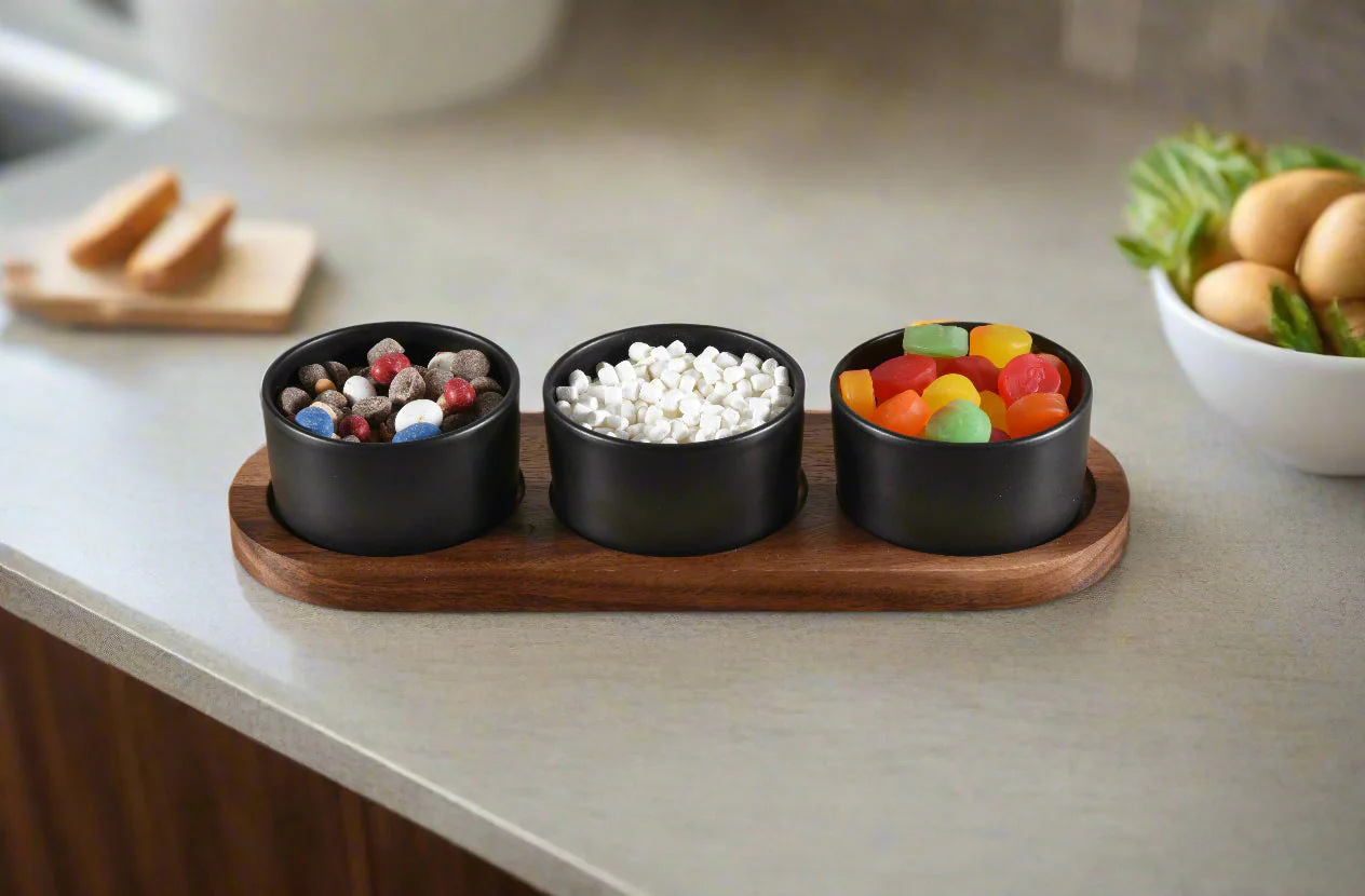 Ceramic Condiment Set on Acacia Wood Base - Image 6