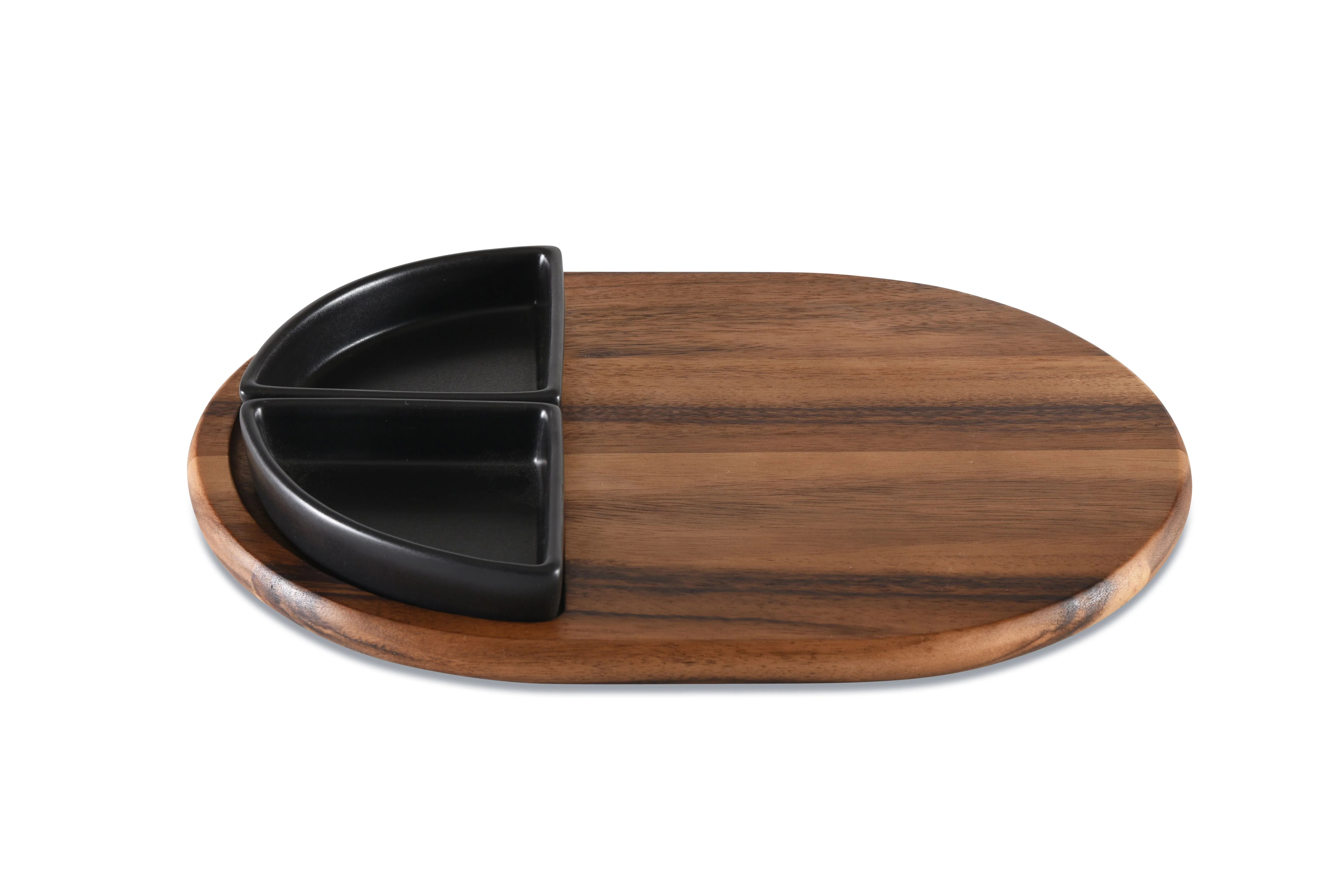 Charcuterie/ Serving Tray w/ 2 black triangular ceramic bowls - Image 2