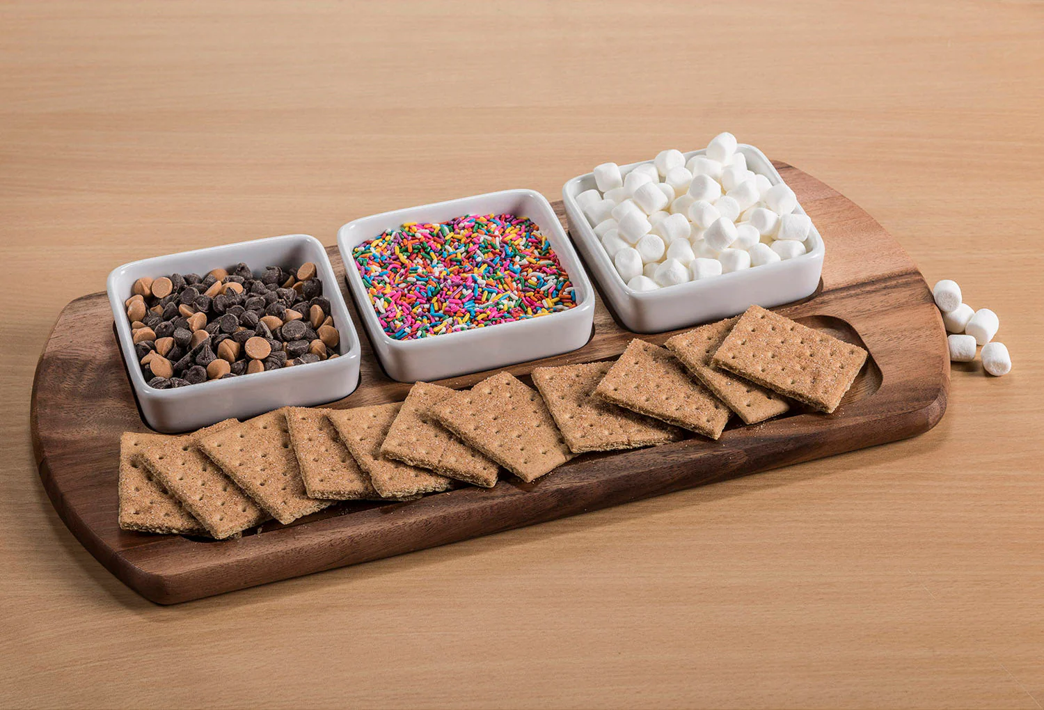 Charcuterie / Serving Tray w/ 3 Square Ceramic Bowls - Image 6
