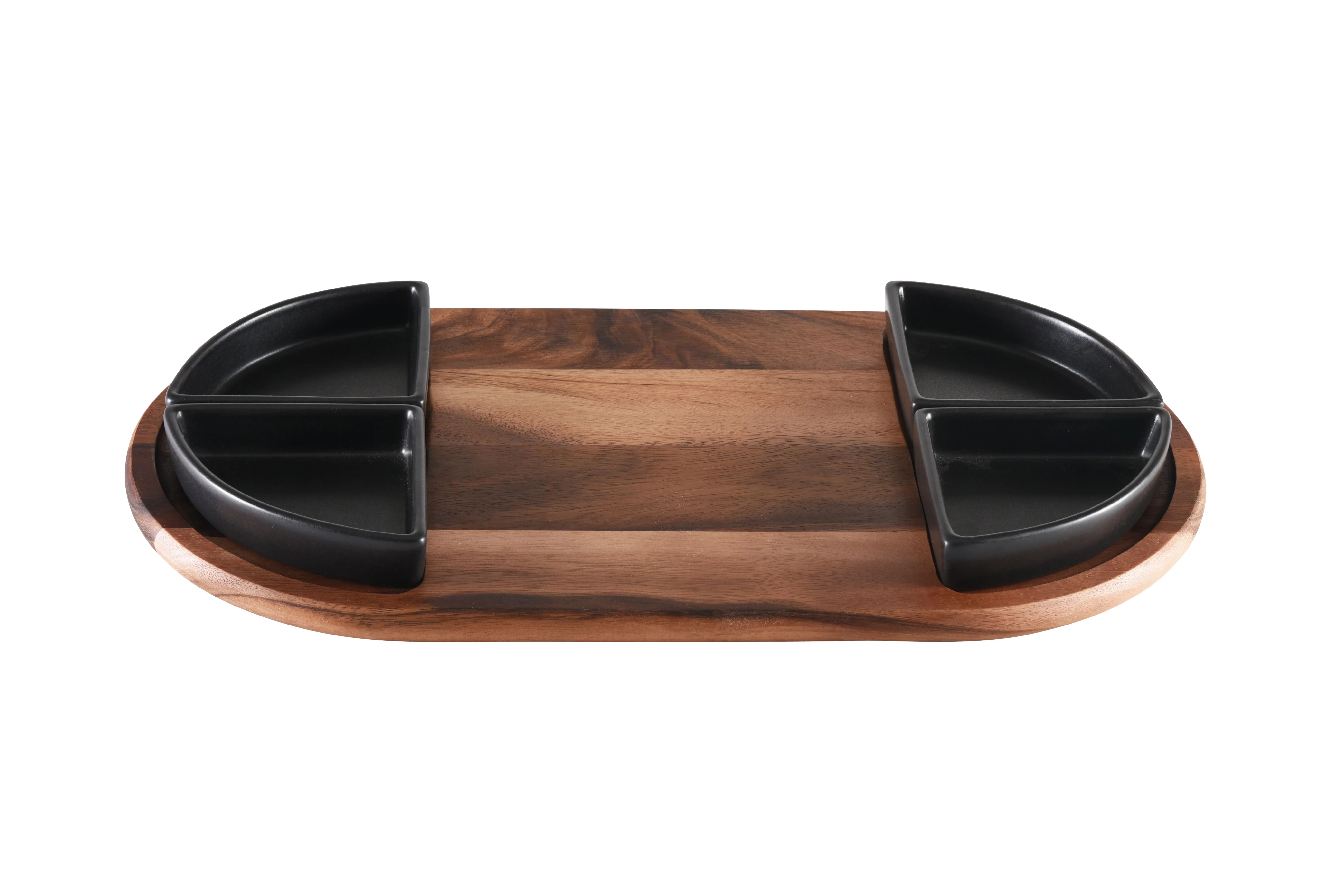 Charcuterie / Serving Tray w/ 4 Triangular Ceramic Bowls - Image 3