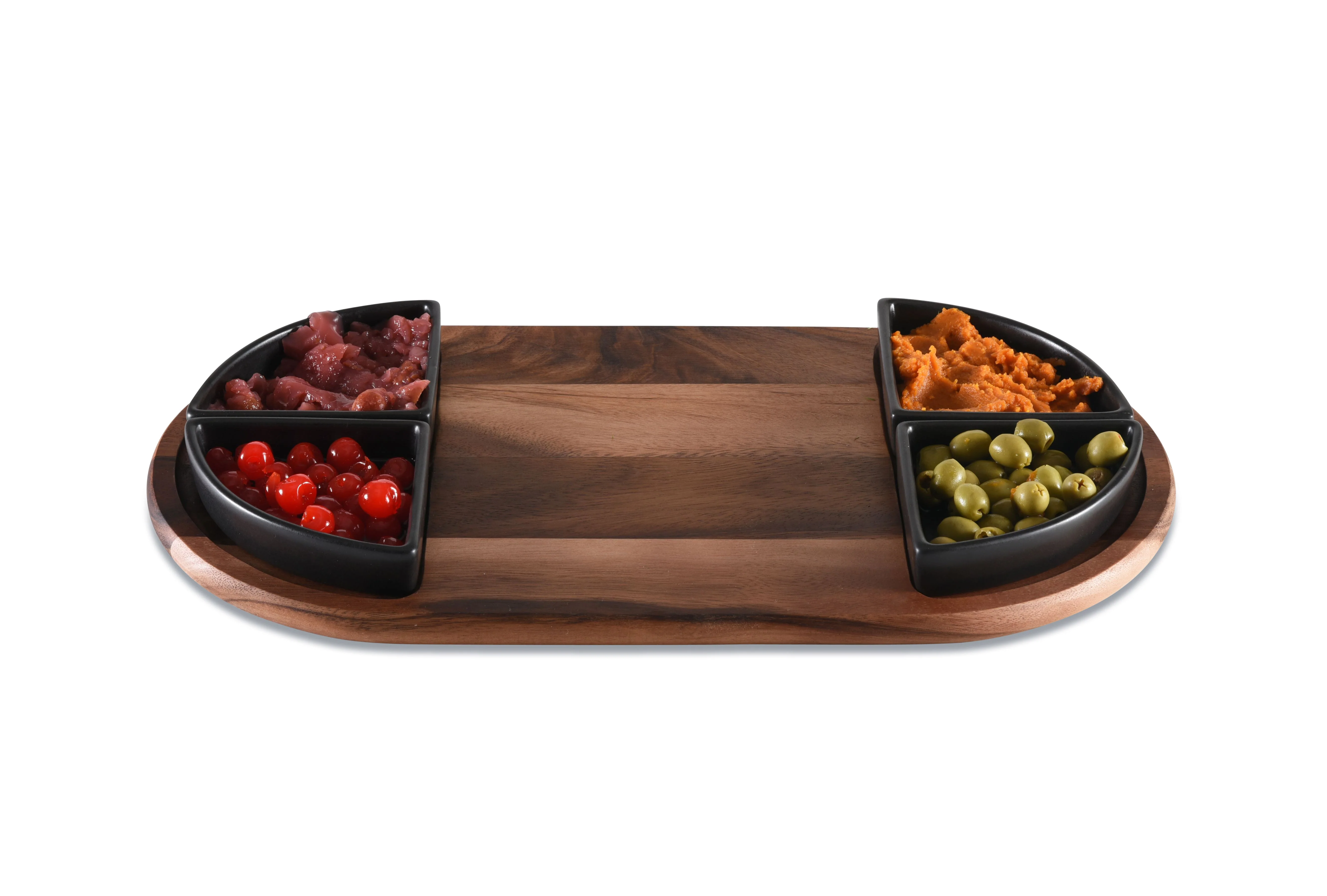 Charcuterie / Serving Tray w/ 4 Triangular Ceramic Bowls - Image 4