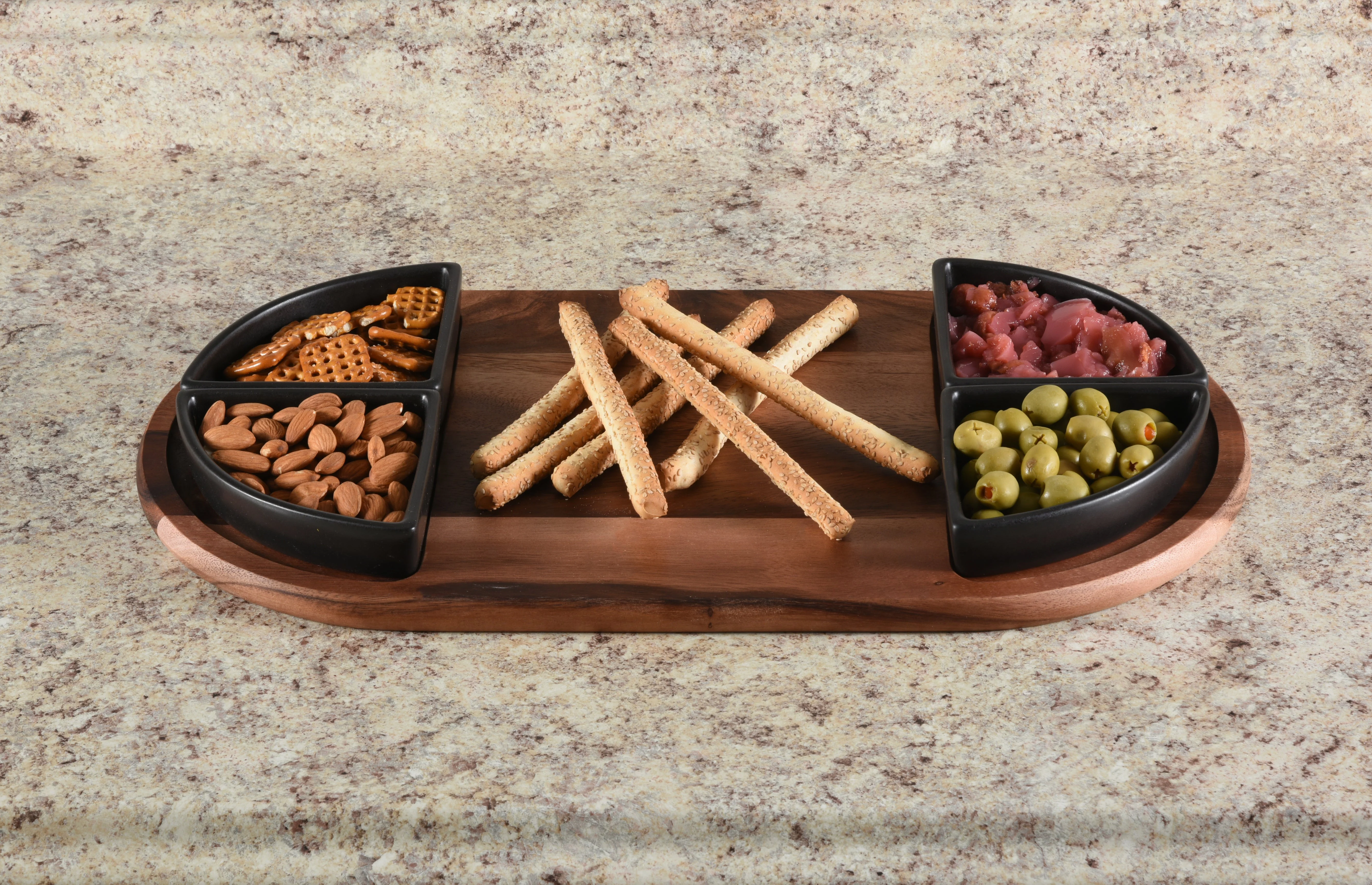 Charcuterie / Serving Tray w/ 4 Triangular Ceramic Bowls - Image 6