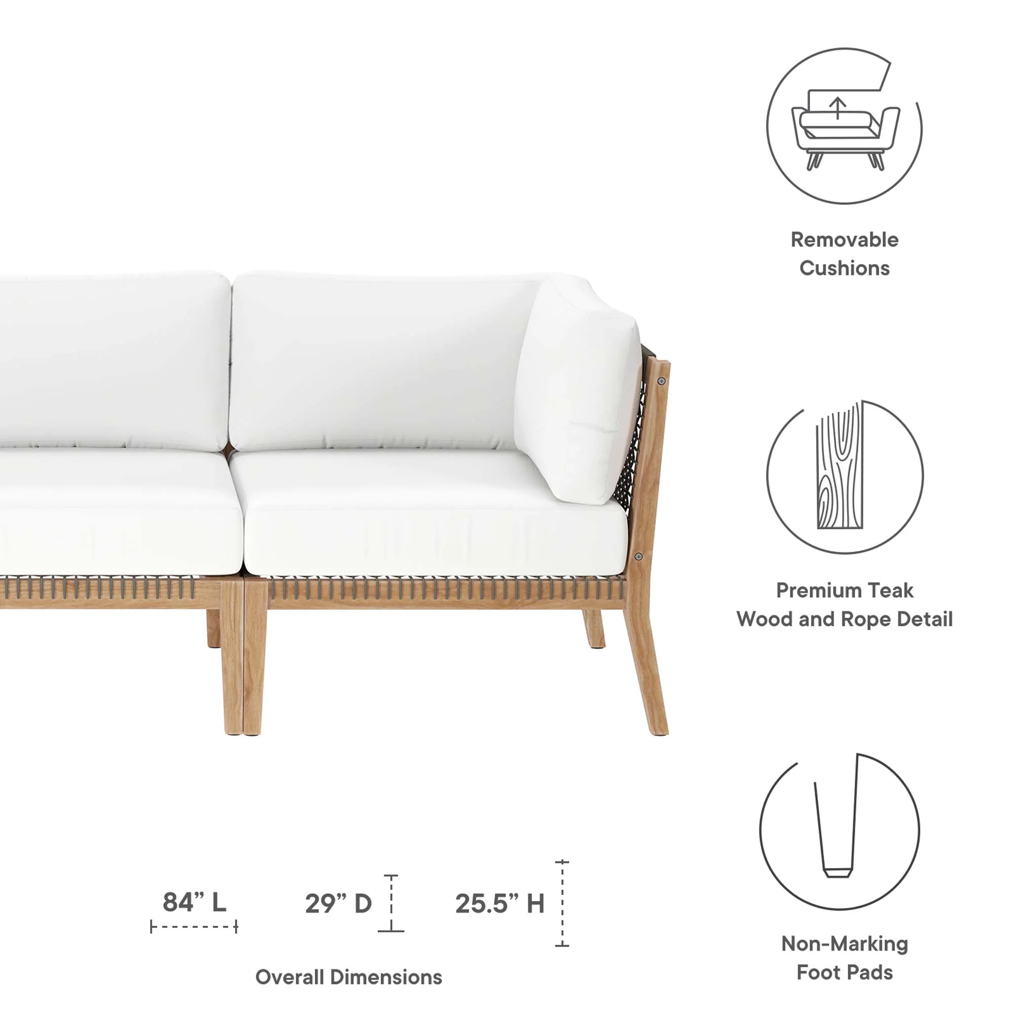 Clearwater Outdoor Patio Teak Wood Sofa by Modway - Image 2