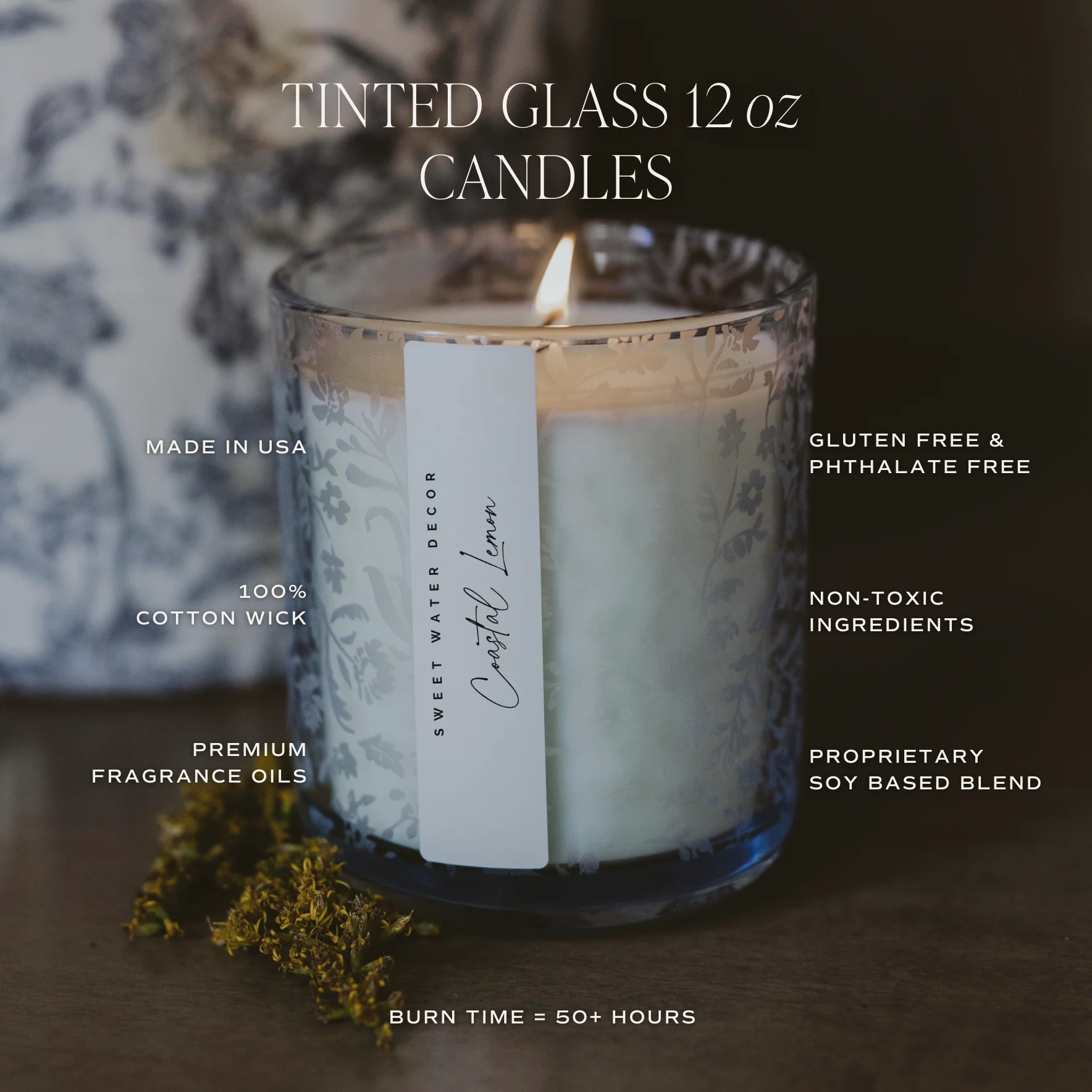 Coastal Lemon Soy Candle - Blue Tinted Glass Jar - 12 oz - Image 5
