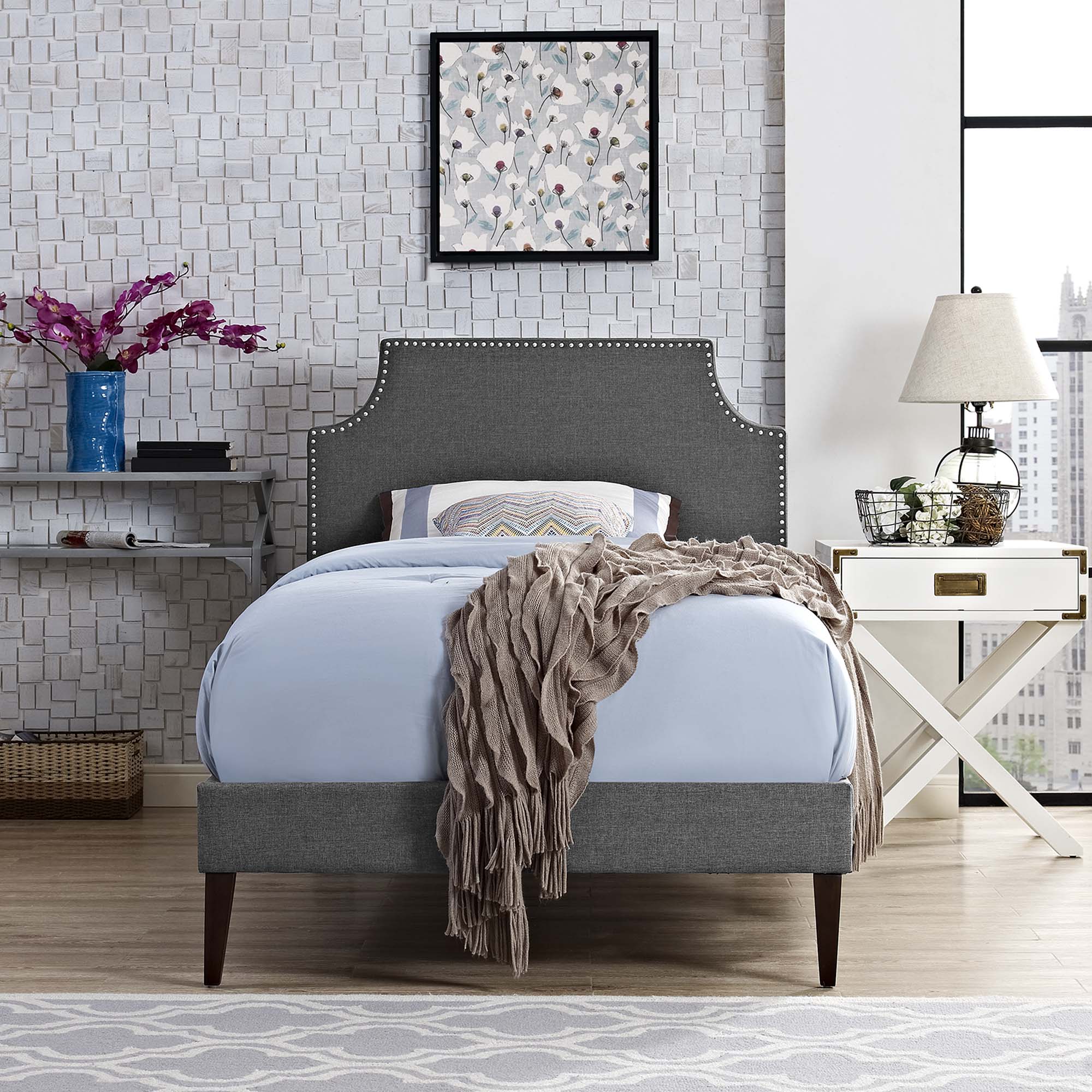 Corene Fabric Twin Platform Bed with Squared Tapered Legs by Modway - Image 5
