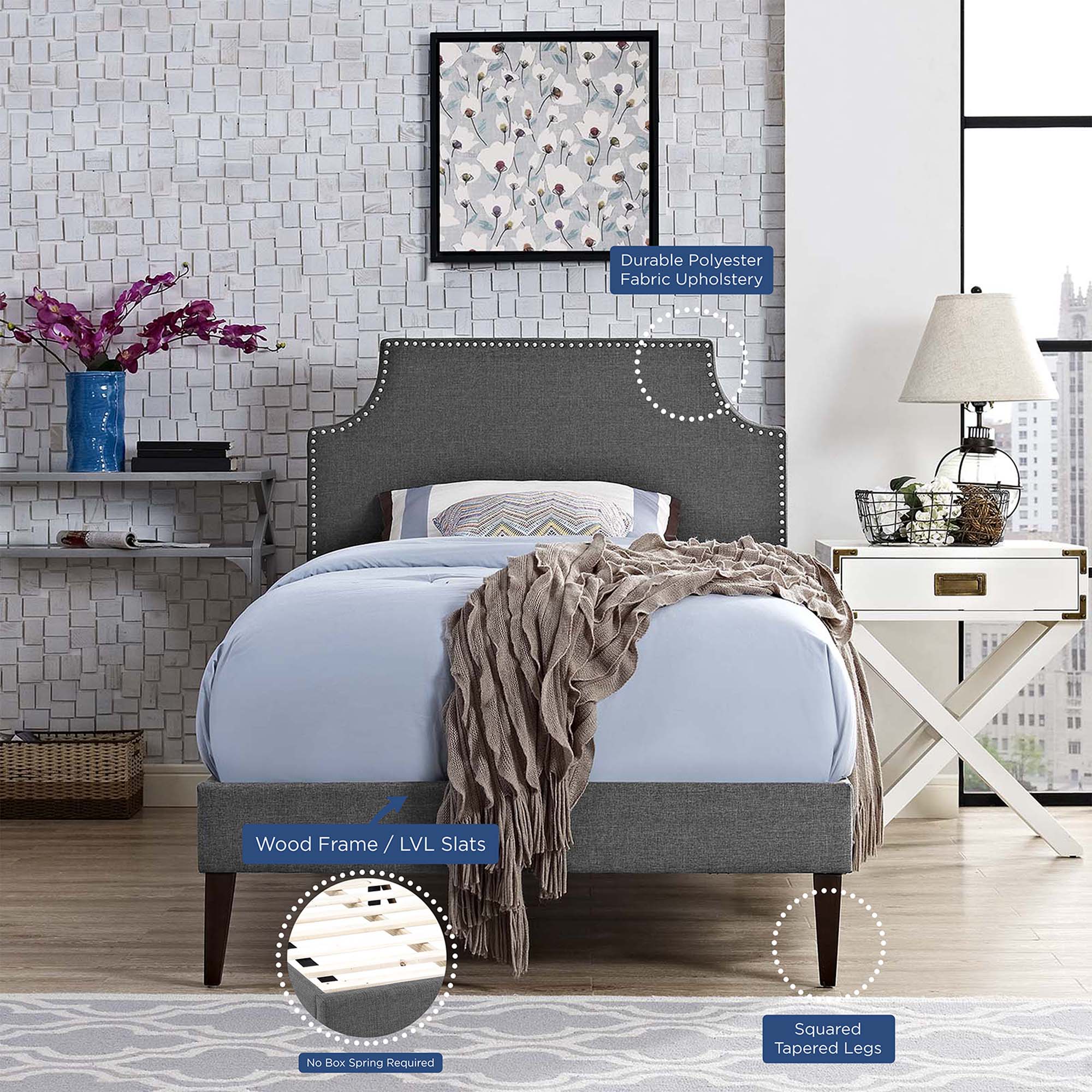Corene Fabric Twin Platform Bed with Squared Tapered Legs by Modway - Image 6