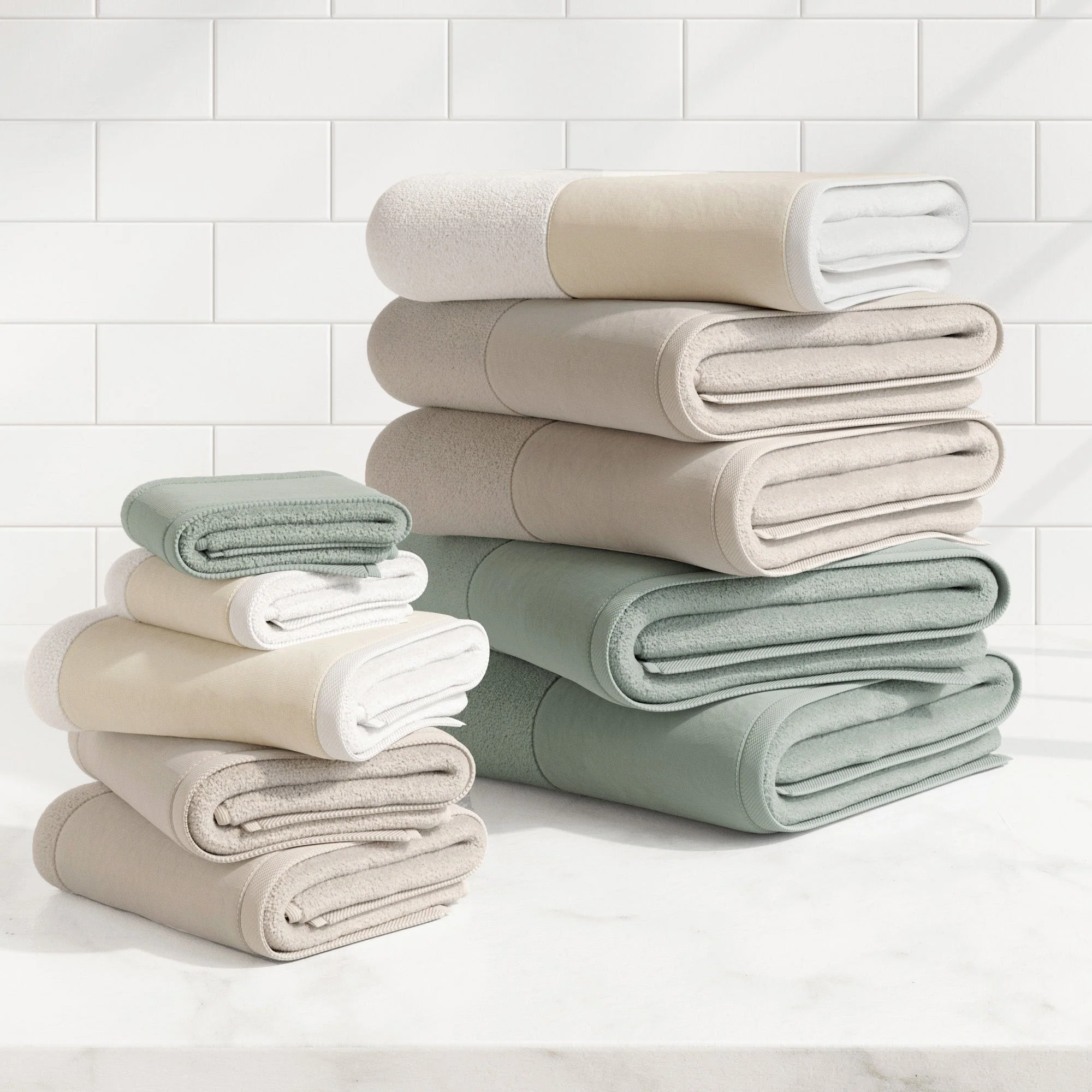 Cotton Linen-Like Border 6-Piece Towel Set - Priya Collection - Image 33