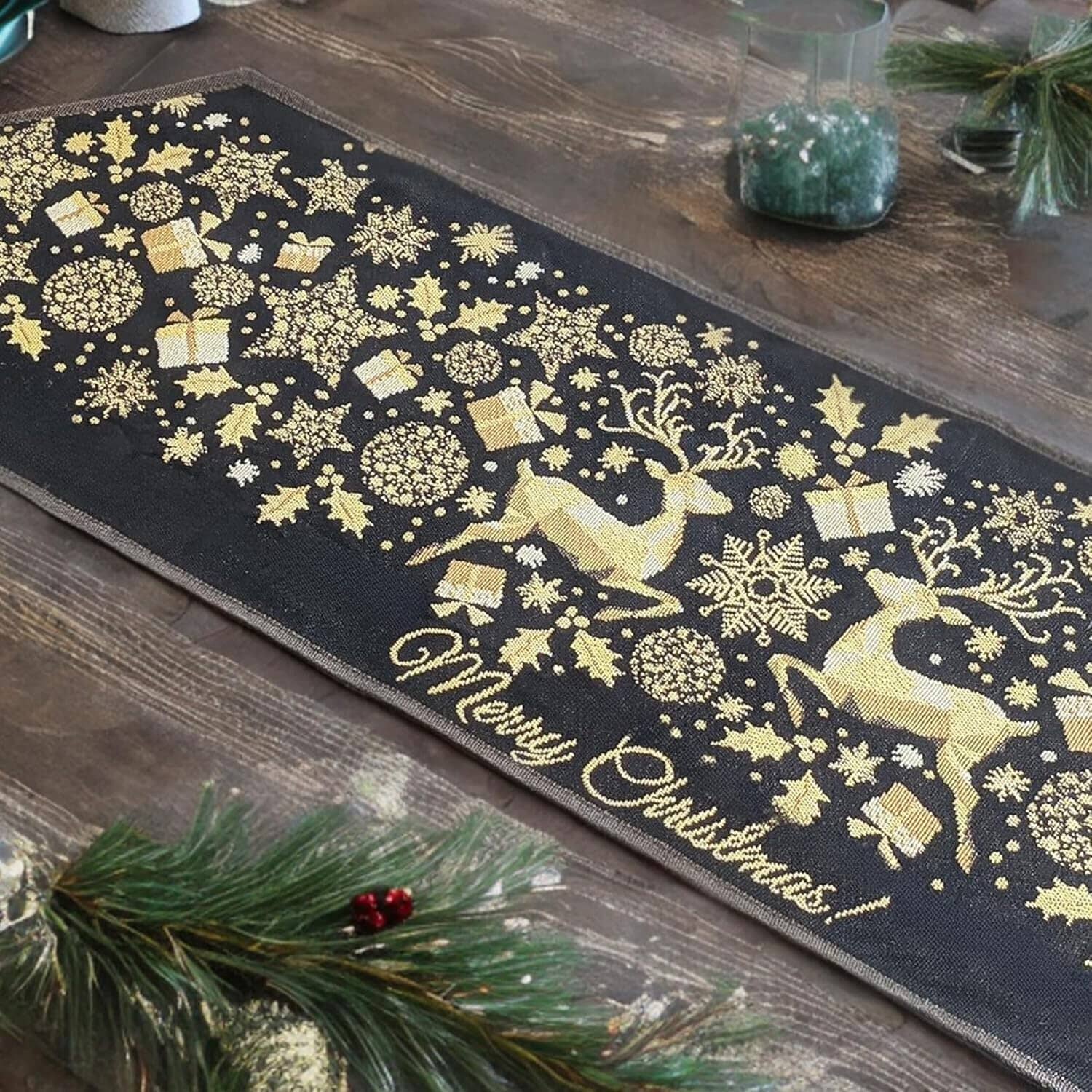 Magical Golden Reindeer Woven Tapestry Dining Table Runner - Image 5