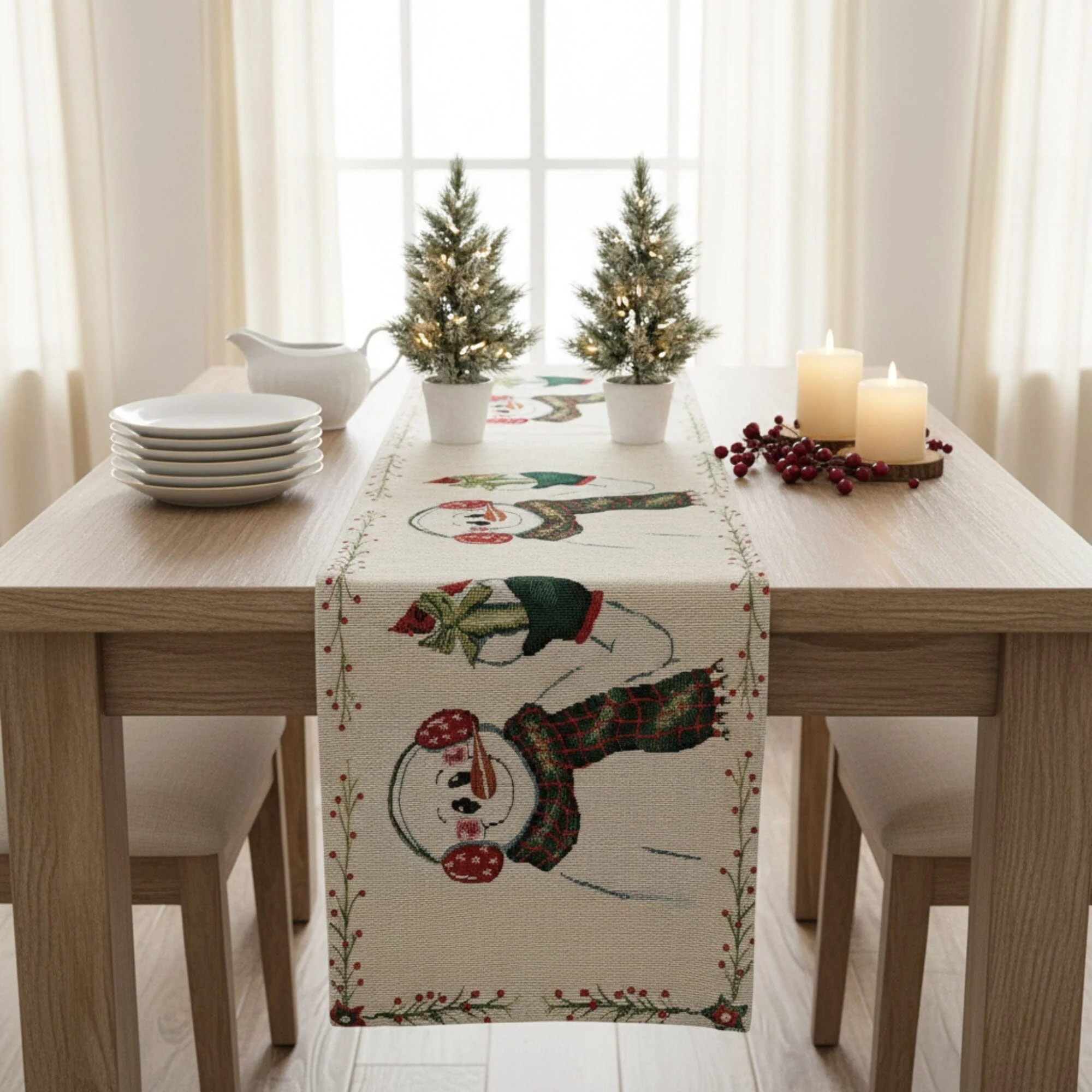 Magical Snowman Holiday Woven Tapestry Dining Table Runner (9733)
