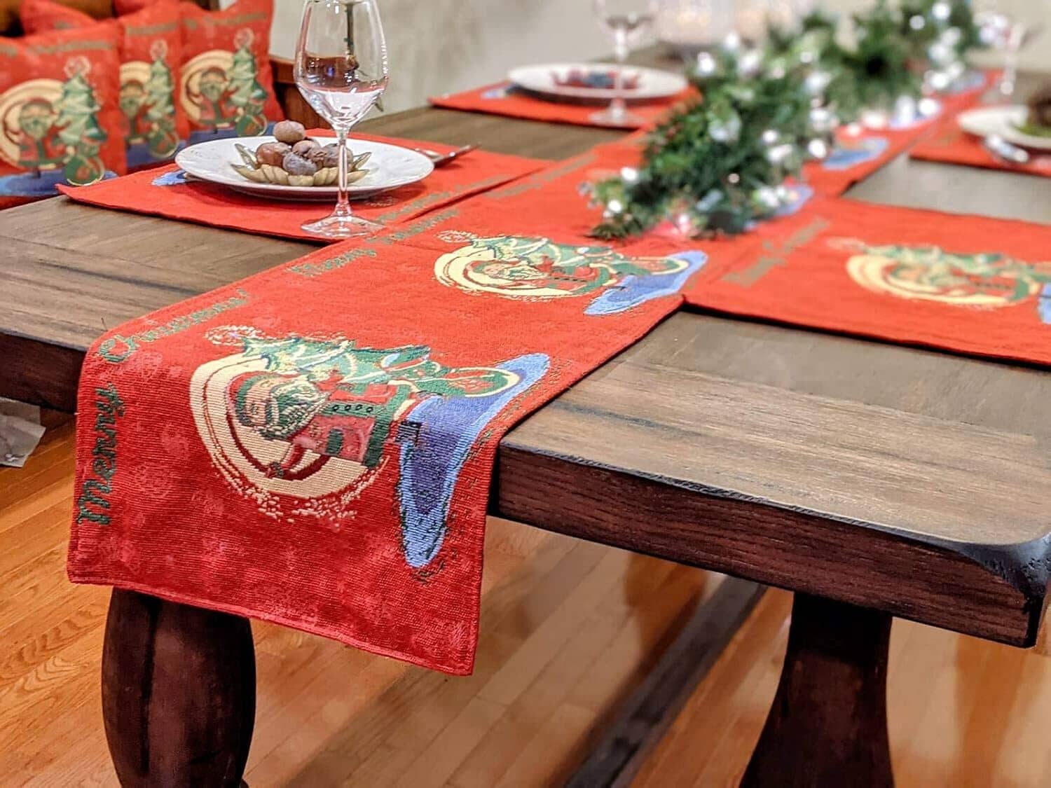 Red Santa Claus Christmas Tree Woven Tapestry Dining Table Runner (17615) - Image 4