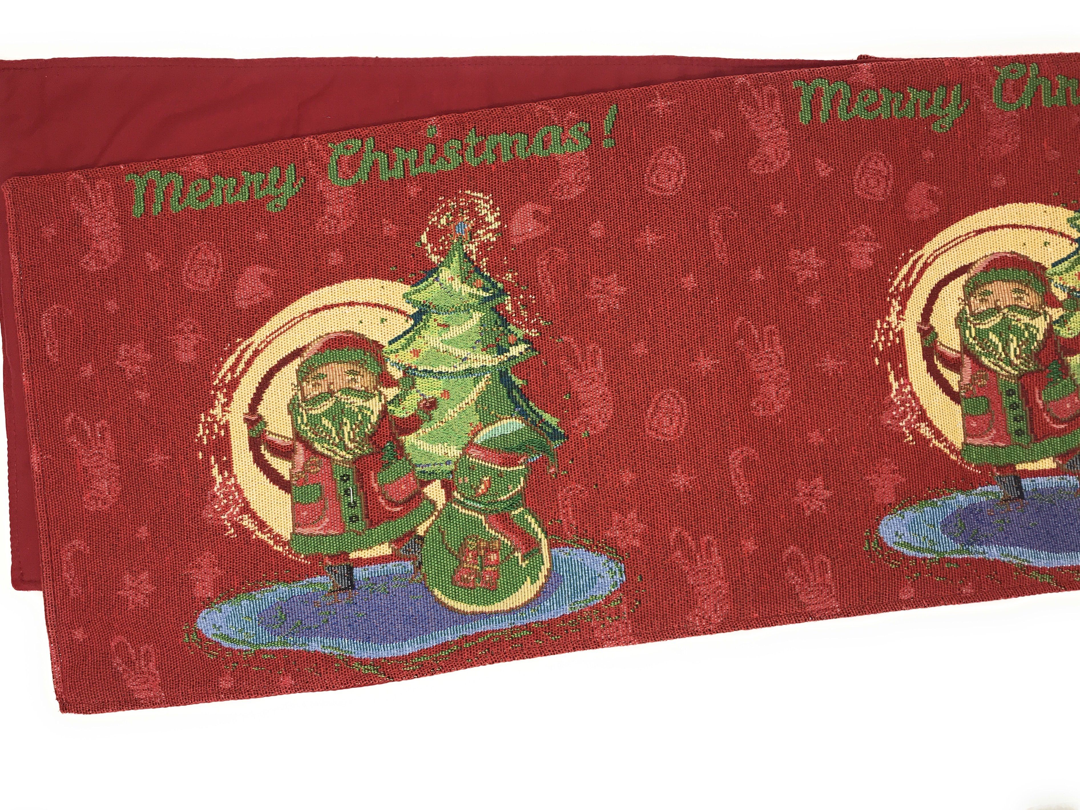 Red Santa Claus Christmas Tree Woven Tapestry Dining Table Runner (17615) - Image 9