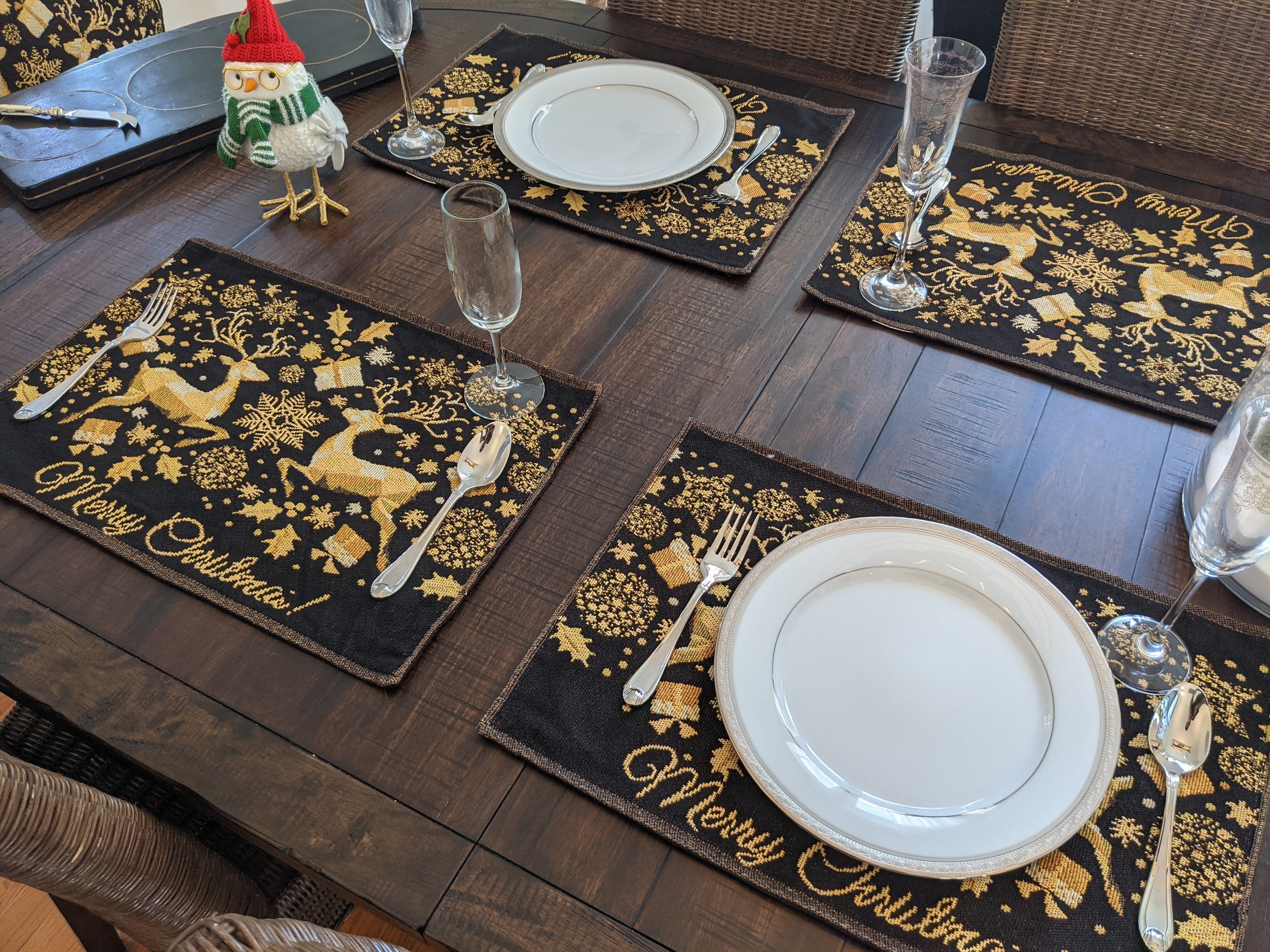 Set of 4-Pieces Magical Golden Reindeer Woven Tapestry Dining Table Placemats 13” x 19” - Image 7