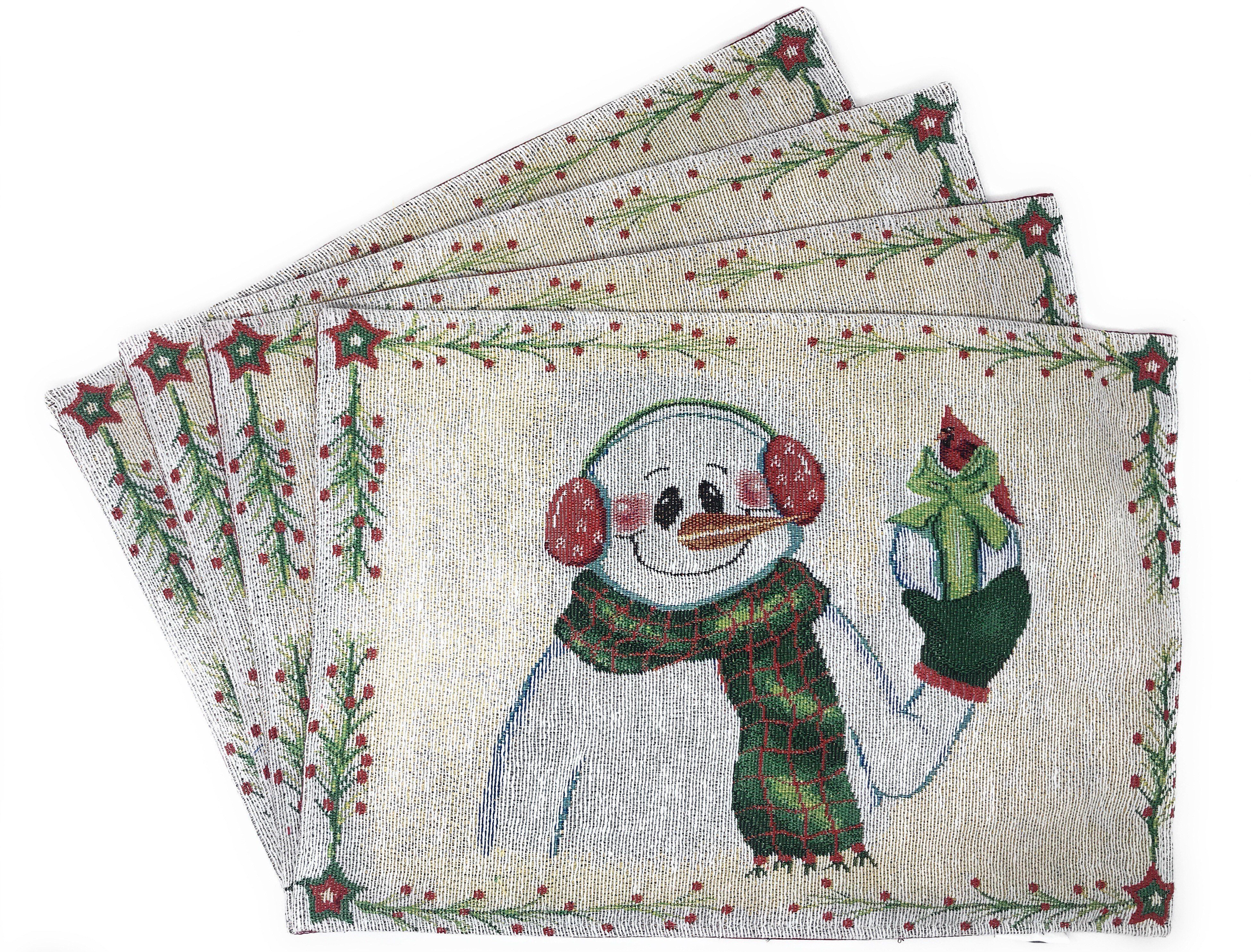 Set of 4-Pieces Magical Snowman Holiday Tapestry Placemats 13” x 19”