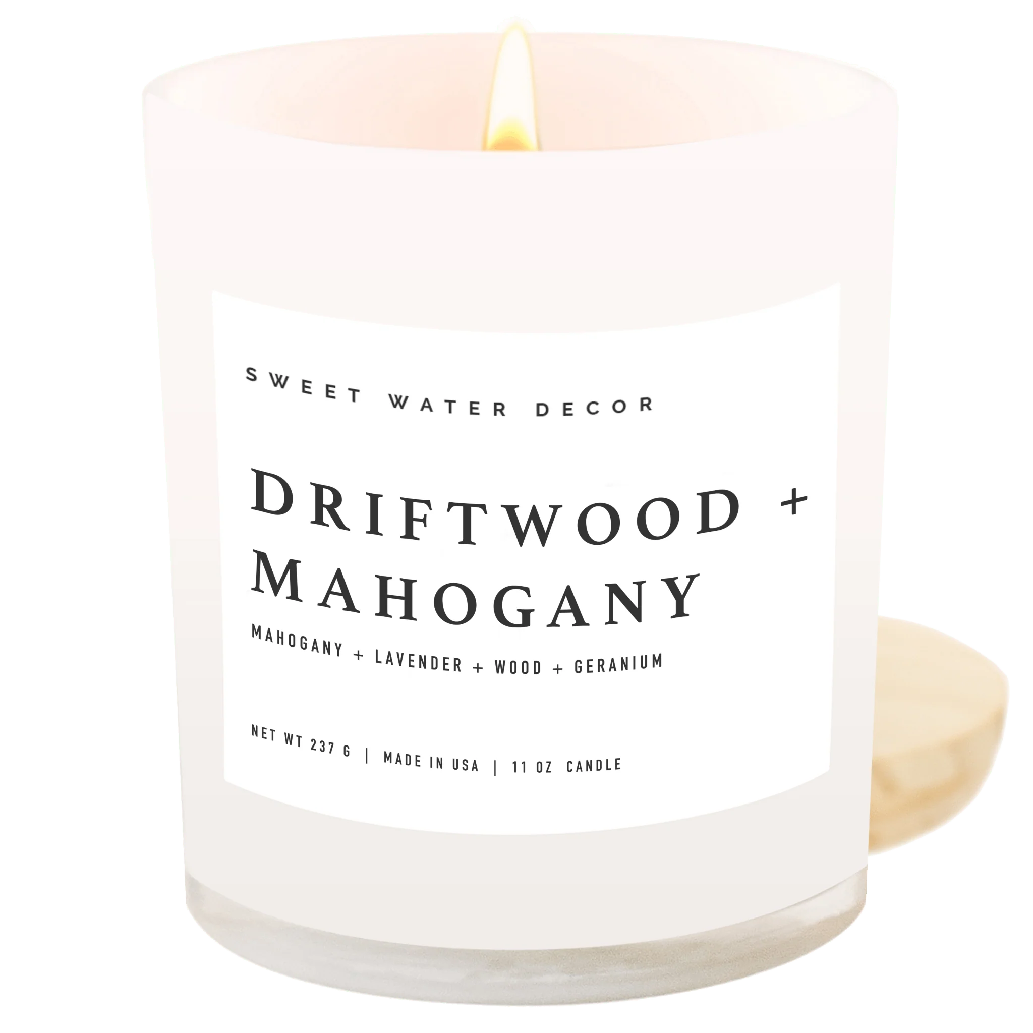 Driftwood and Mahogany Soy Candle - White Jar - 11 oz - Image 2