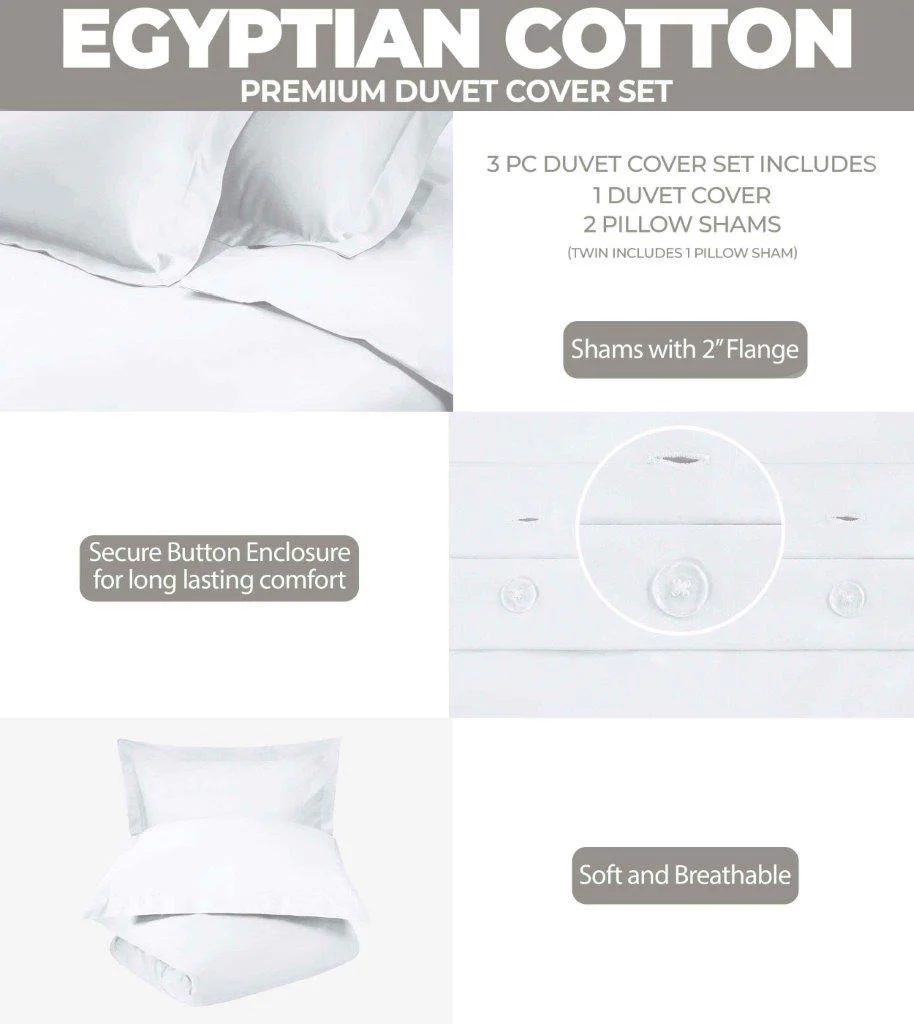 Egyptian Cotton 400 Thread Count Solid Luxury Duvet Cover Set - Image 31